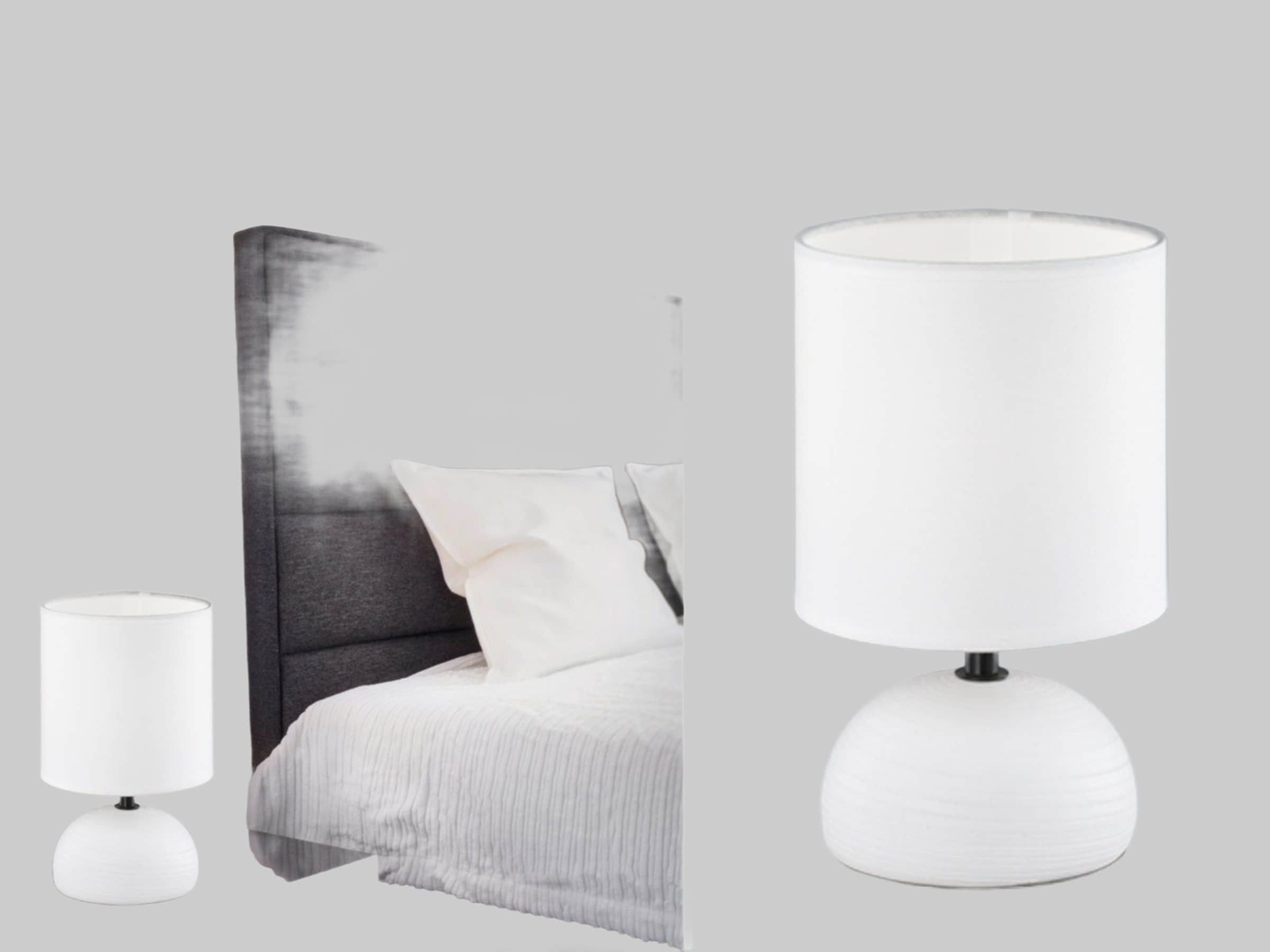 Lampen Reality Leuchten Reality Leuchten R 5400-24 LED Nachttischlampe dimmbar - Landhausstil Tischleuchte mit Touch-Dimmer, Warmweiß (2700K), 23cm Höhe, beiger Stoffschirm Weiß