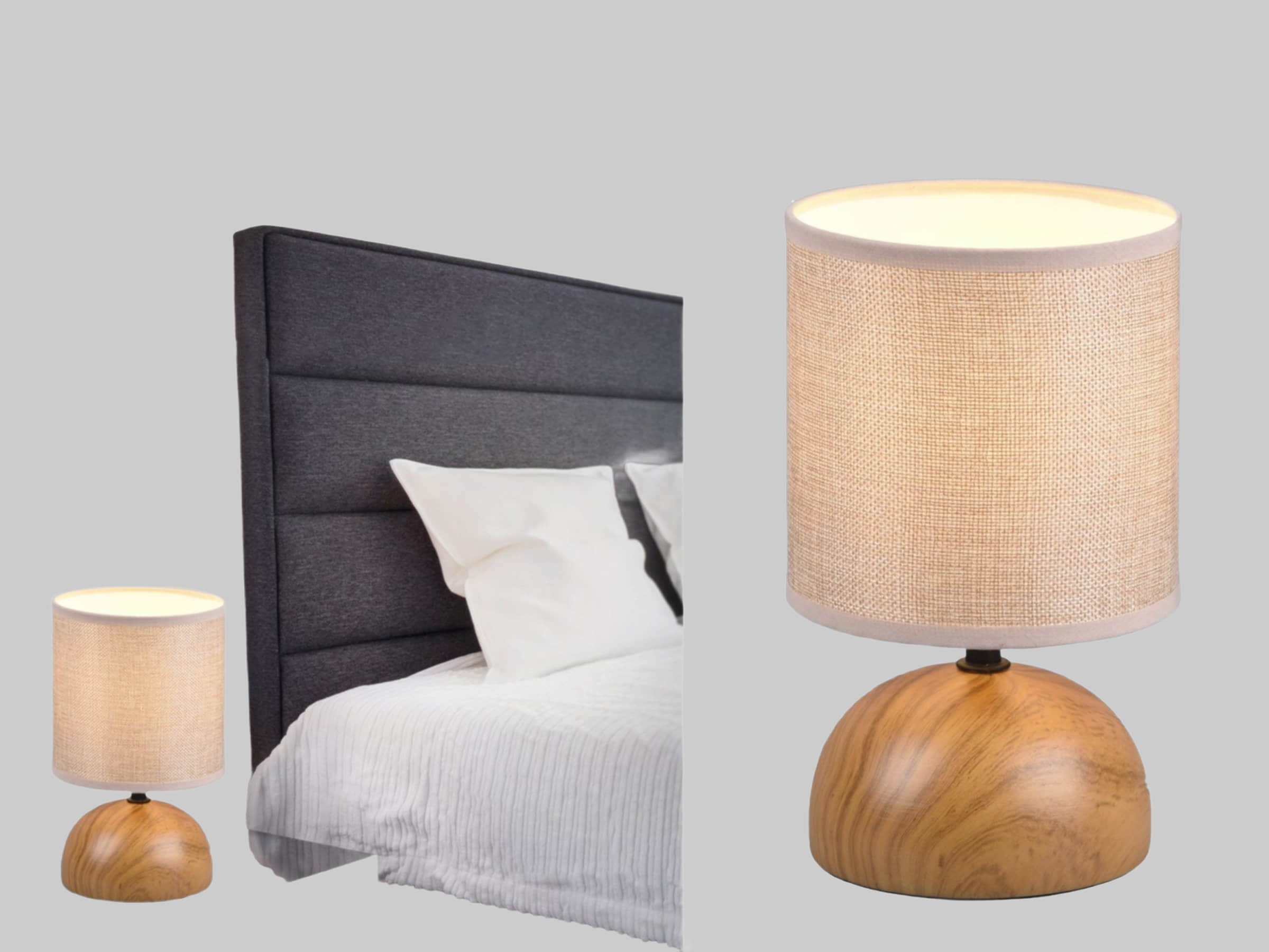 Reality Leuchten Reality Leuchten R 5400-24 LED Nachttischlampe dimmbar - Landhausstil Tischleuchte mit Touch-Dimmer, Warmweiß (2700K), 23cm Höhe, beiger Stoffschirm Beige, Hol Lampen