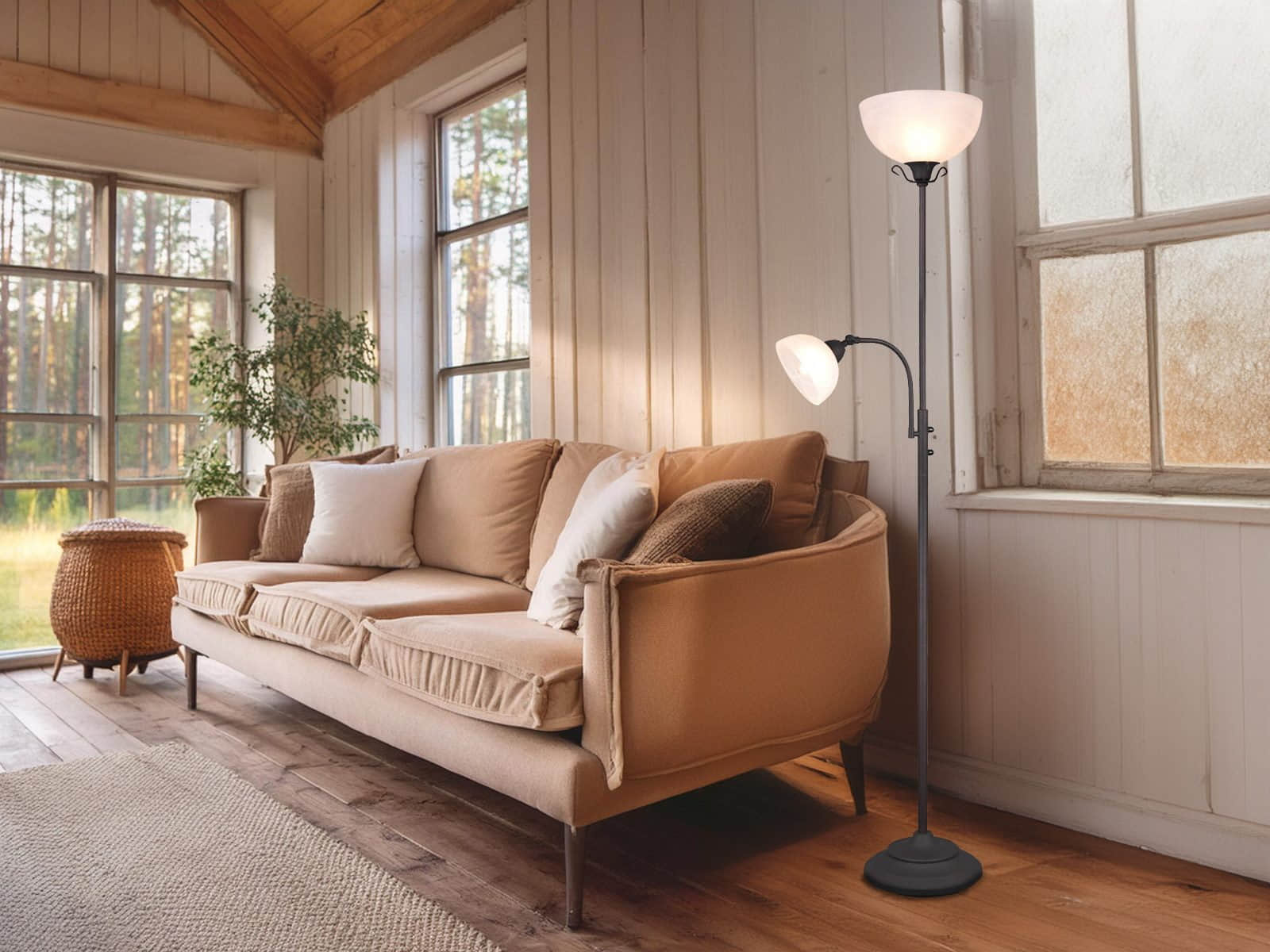 Lampen Reality Leuchten Reality Leuchten R46322024 LED Deckenfluter Landhausstil mit Leselampe | 184cm Höhe | Dimmbar 16W LED (1440 lm) | Schwenkbarer Fluterkopf & Lesearm | E27+E14 Fassungen | Rostoptik Design