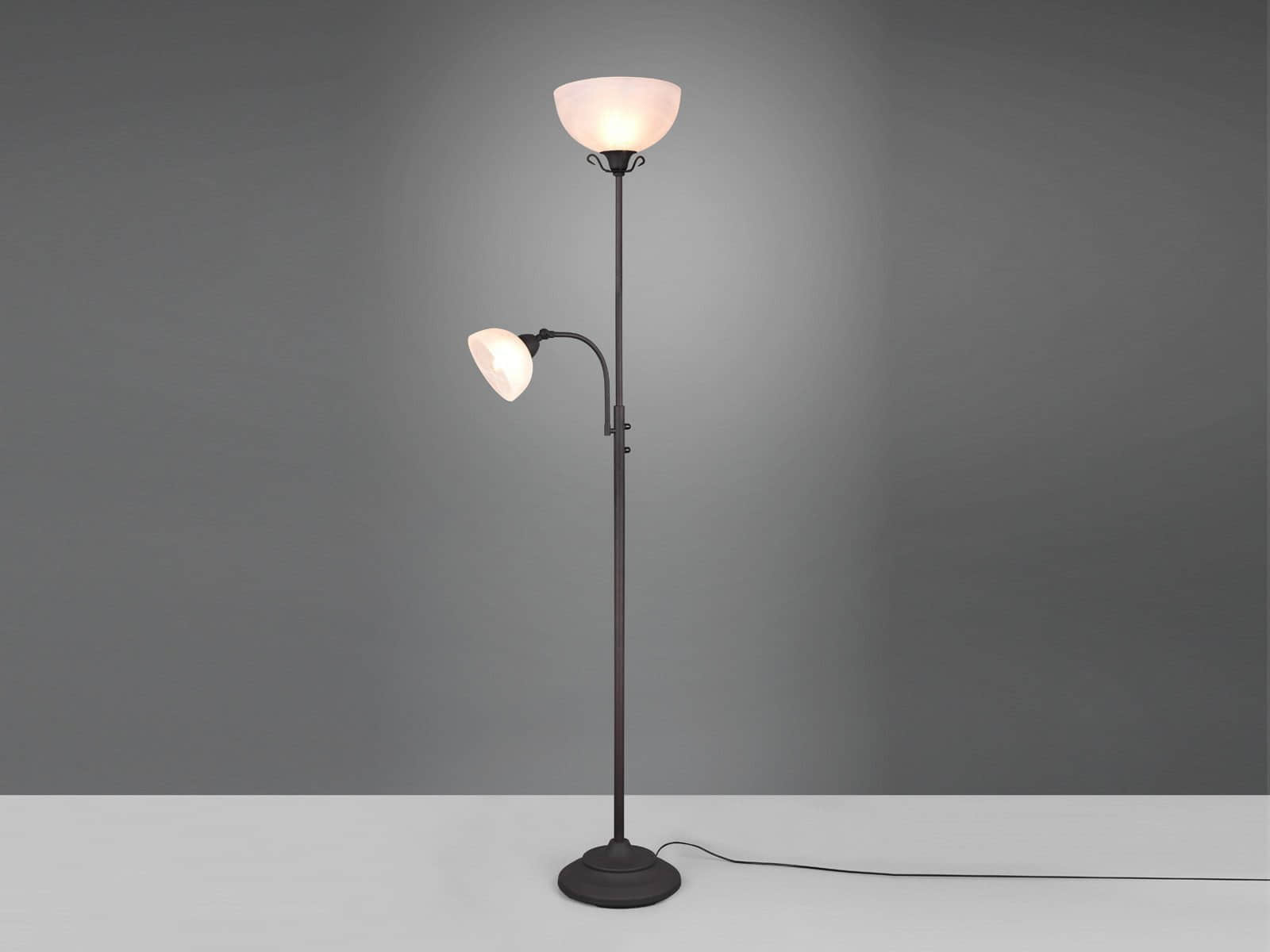 Lampen Reality Leuchten Reality Leuchten R46322024 LED Deckenfluter Landhausstil mit Leselampe | 184cm Höhe | Dimmbar 16W LED (1440 lm) | Schwenkbarer Fluterkopf & Lesearm | E27+E14 Fassungen | Rostoptik Design