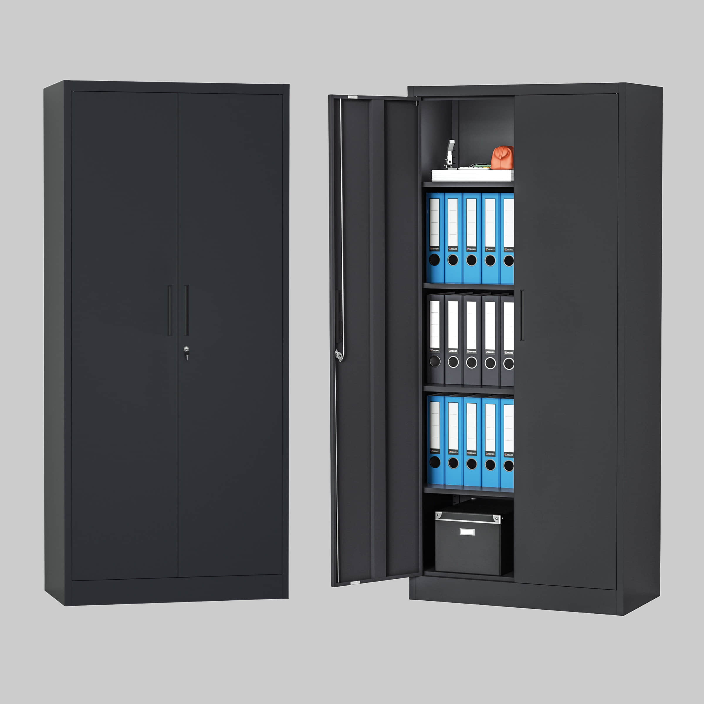 STEELSu00D8N STEELSØN Aktenschrank Regulus Grau | Höhenverstellbare Stahlschrank (168x80x40cm) mit Sicherheitsschloss - Ideal für Büro & Homeoffice Schwarz Schränke