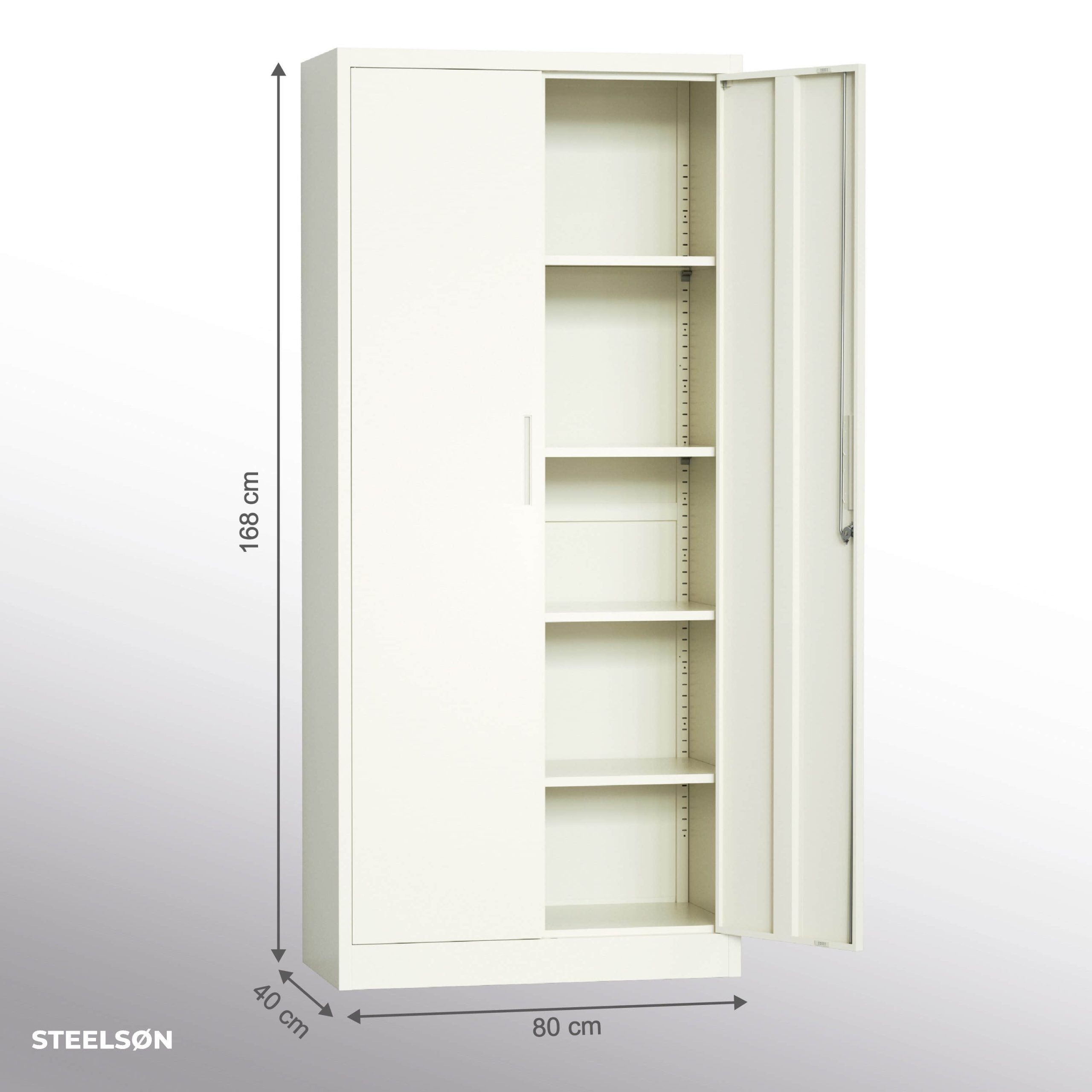 Schränke STEELSu00D8N STEELSØN Aktenschrank Regulus Grau | Höhenverstellbare Stahlschrank (168x80x40cm) mit Sicherheitsschloss - Ideal für Büro & Homeoffice Weiß