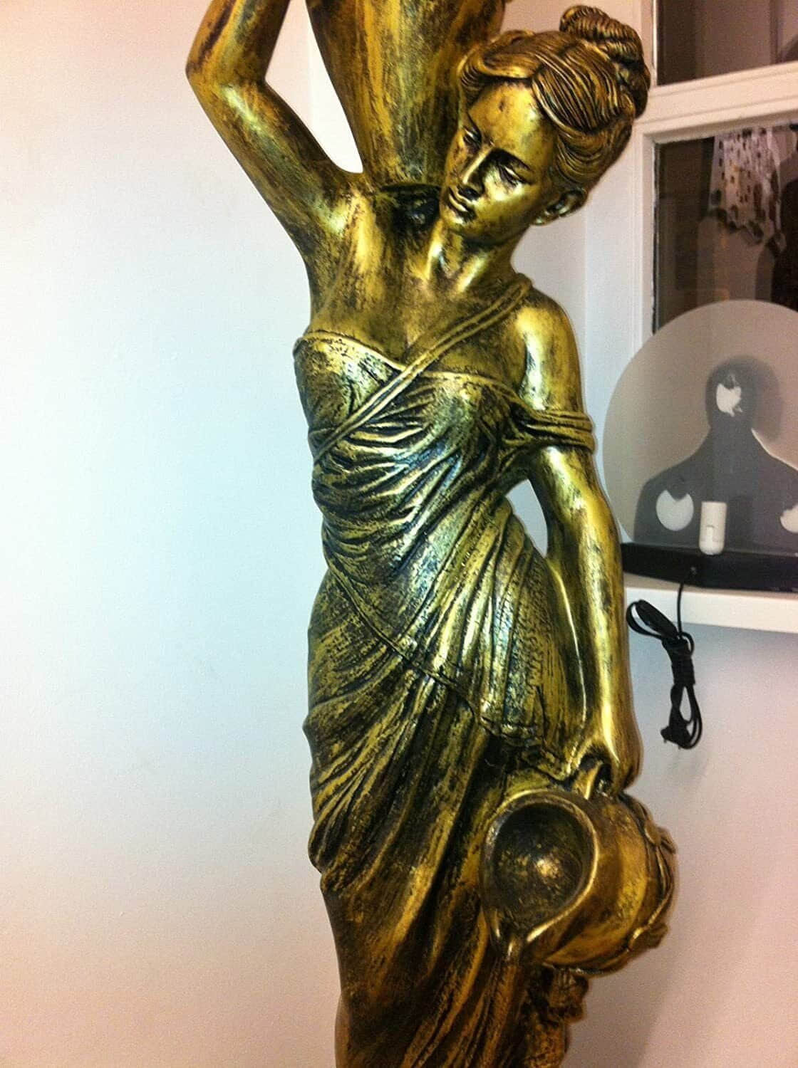 Schatzkiste1 Schatzkiste1 Griechische Antik-Stehlampe | 170 cm Handbemalte Frauenfigur Barockstil | Kunstharz-Dekofigur mit E27-Fassung Braun Dekoration