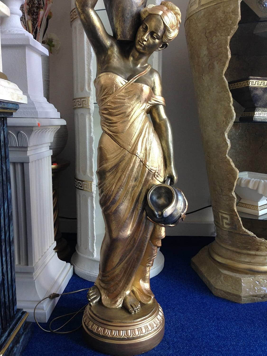 Schatzkiste1 Griechische Antik-Stehlampe | 170 cm Handbemalte Frauenfigur Barockstil | Kunstharz-Dekofigur mit E27-Fassung Bronze Dekoration Schatzkiste1
