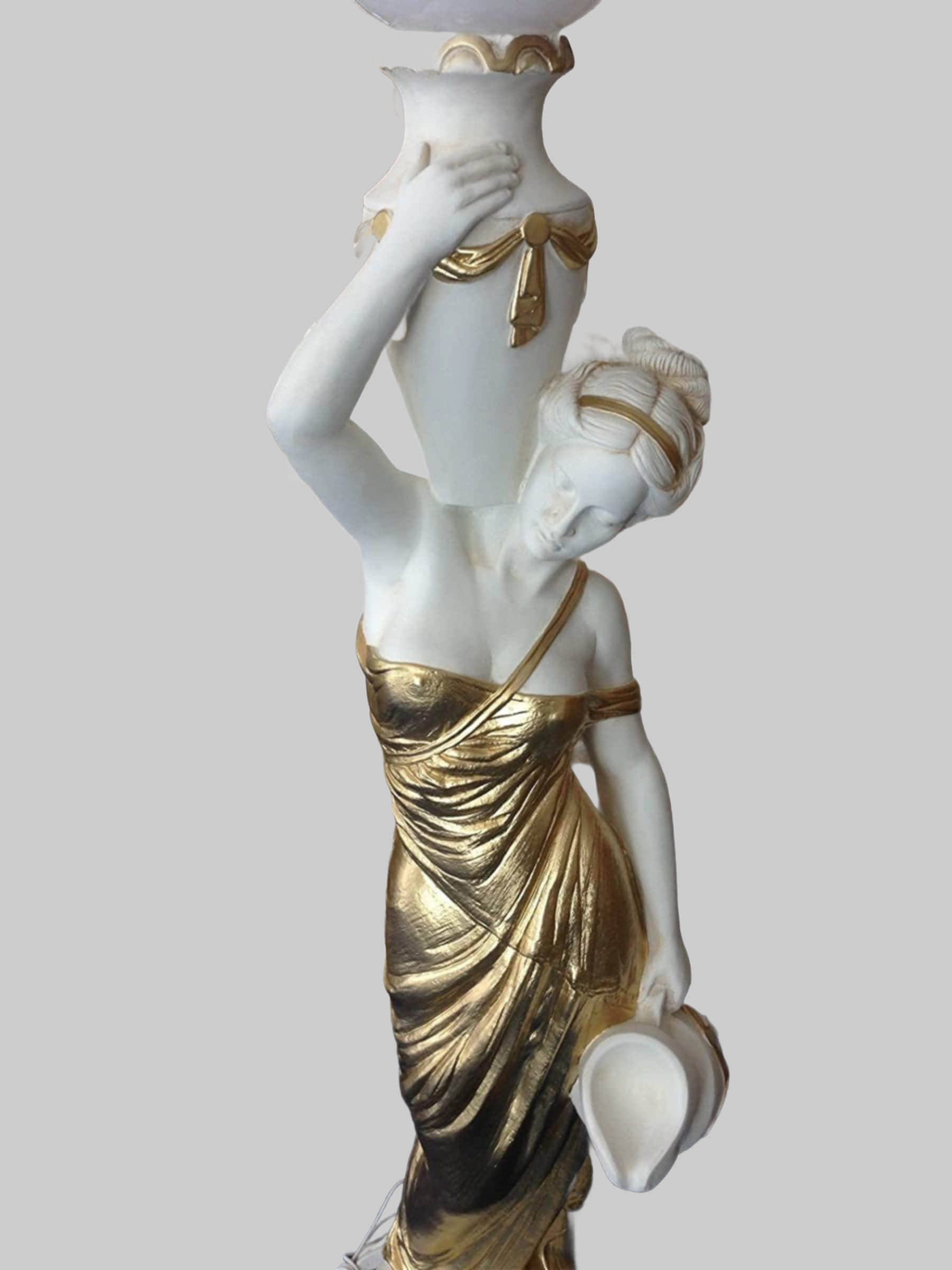 Dekoration Schatzkiste1 Schatzkiste1 Griechische Antik-Stehlampe | 170 cm Handbemalte Frauenfigur Barockstil | Kunstharz-Dekofigur mit E27-Fassung Weiß-Gold