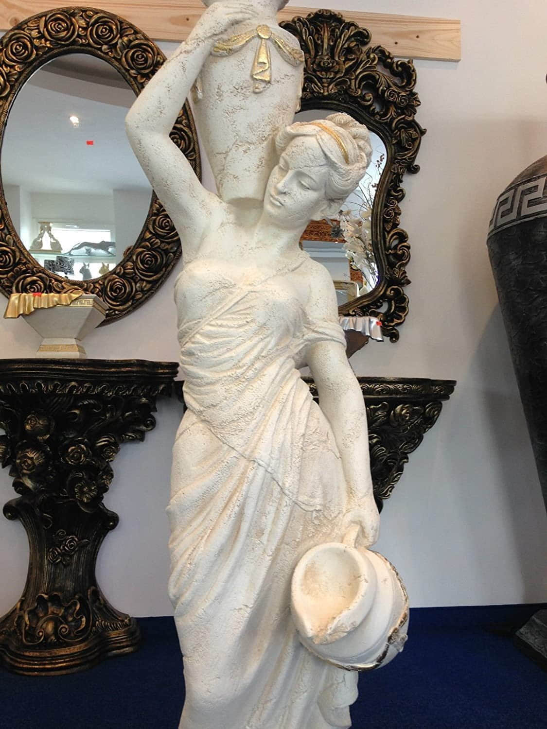 Schatzkiste1 Dekoration Schatzkiste1 Griechische Antik-Stehlampe | 170 cm Handbemalte Frauenfigur Barockstil | Kunstharz-Dekofigur mit E27-Fassung Creme+Gold
