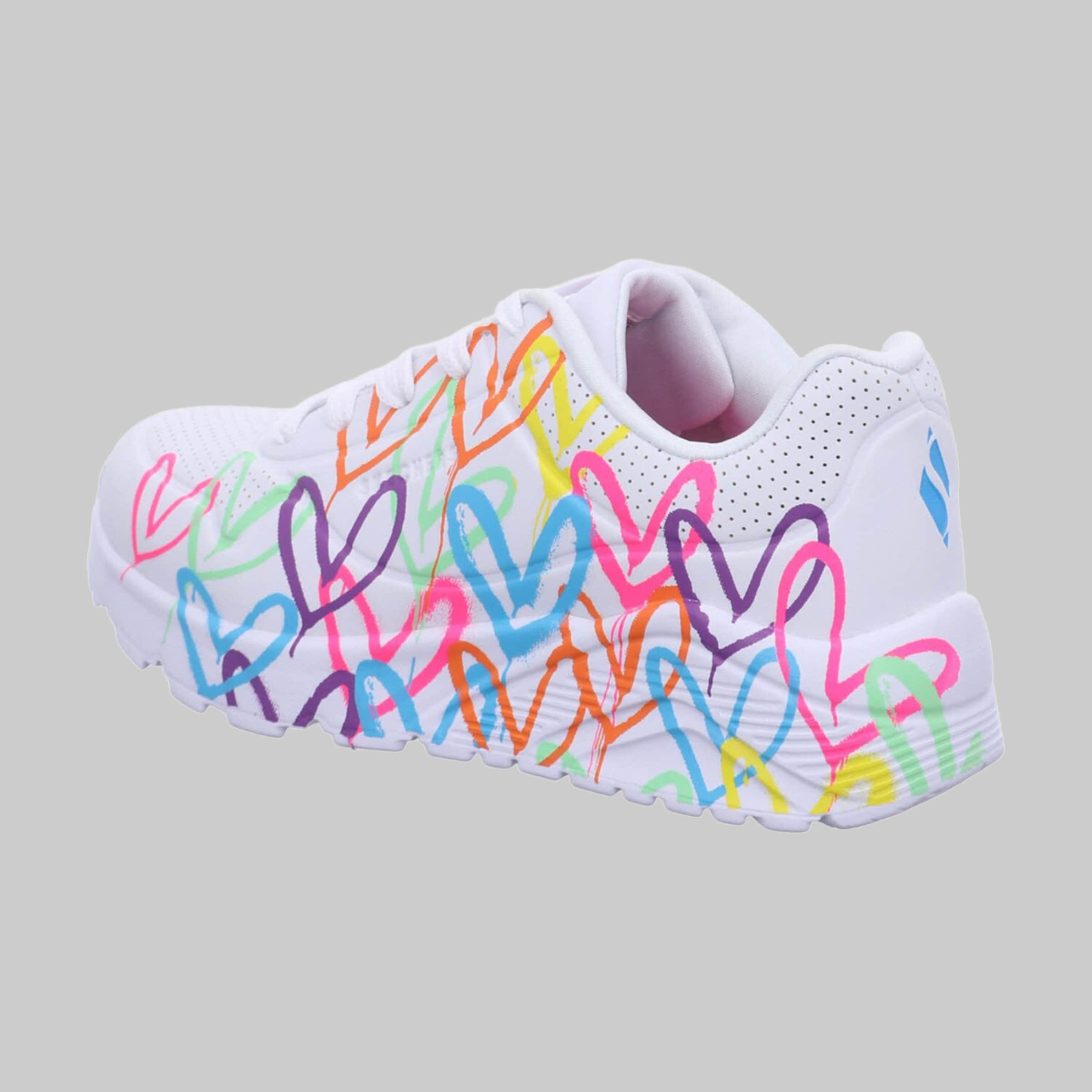 Sneaker Skechers Skechers x JGoldcrown Uno Lite - Spread the Love Kids Sneakers | Artistic Heart Design | Memory Foam Comfort Weiß/pink