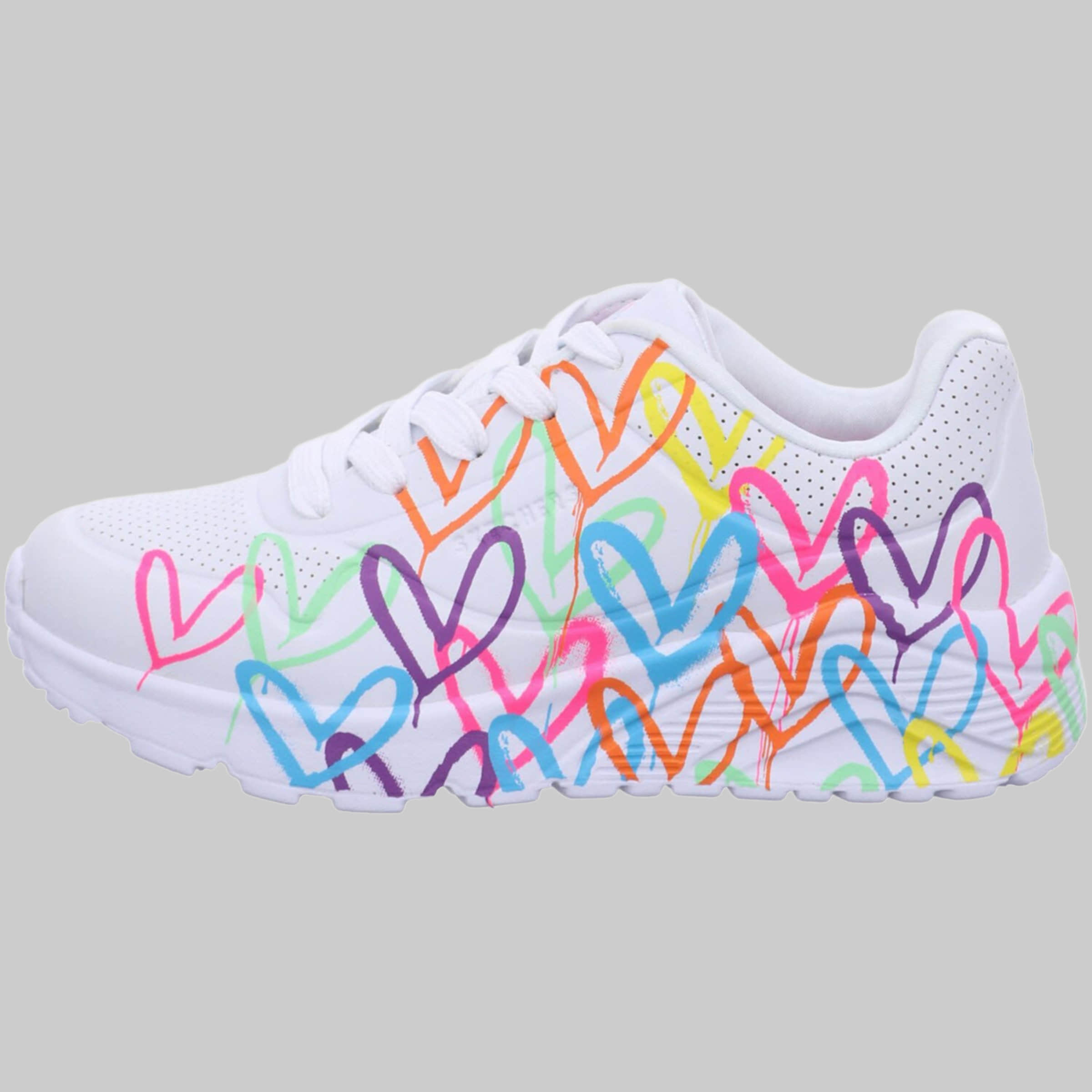 Sneaker Skechers Skechers x JGoldcrown Uno Lite - Spread the Love Kids Sneakers | Artistic Heart Design | Memory Foam Comfort Weiß/pink