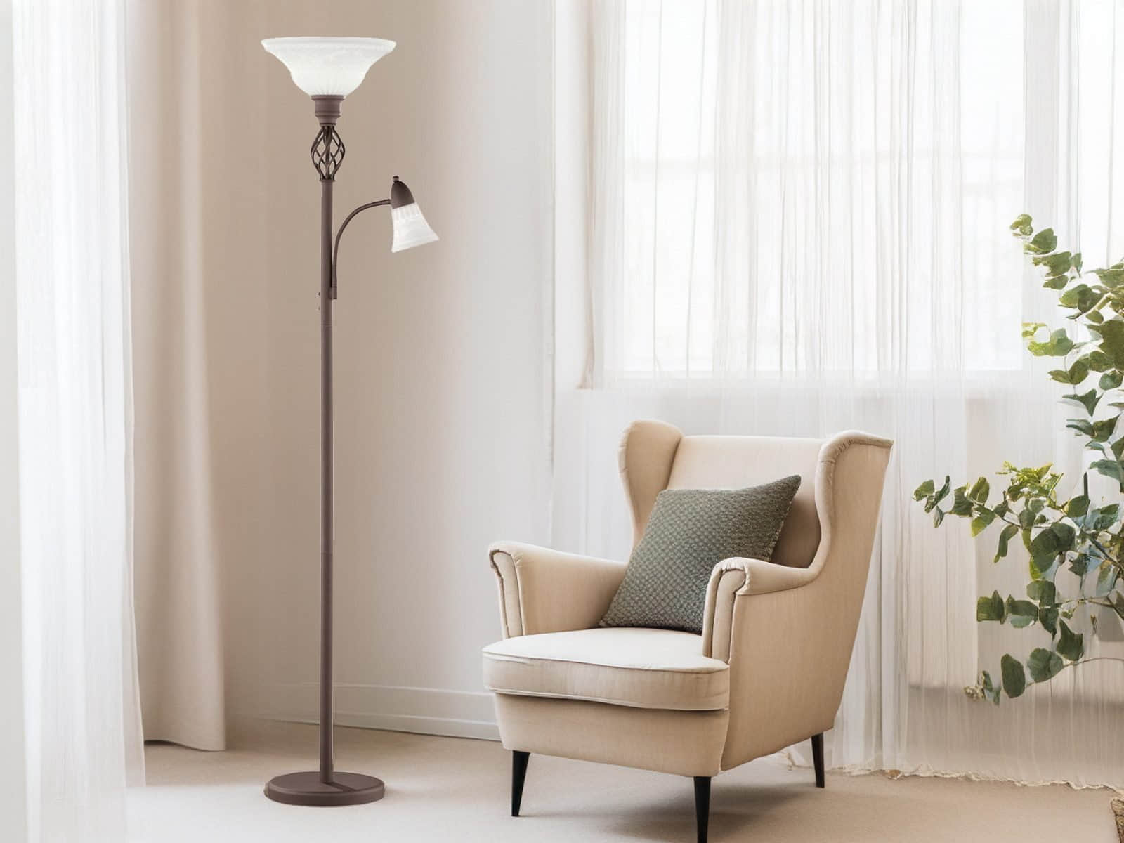 TRIO Leuchten LED Deckenfluter RUSTICA - Dimmbare Stehlampe Landhausstil mit Leselampe, 180cm Höhe, Rostoptik & Glas Lampenschirmen, Warmweiß 2700K TRIO Leuchten Lampen