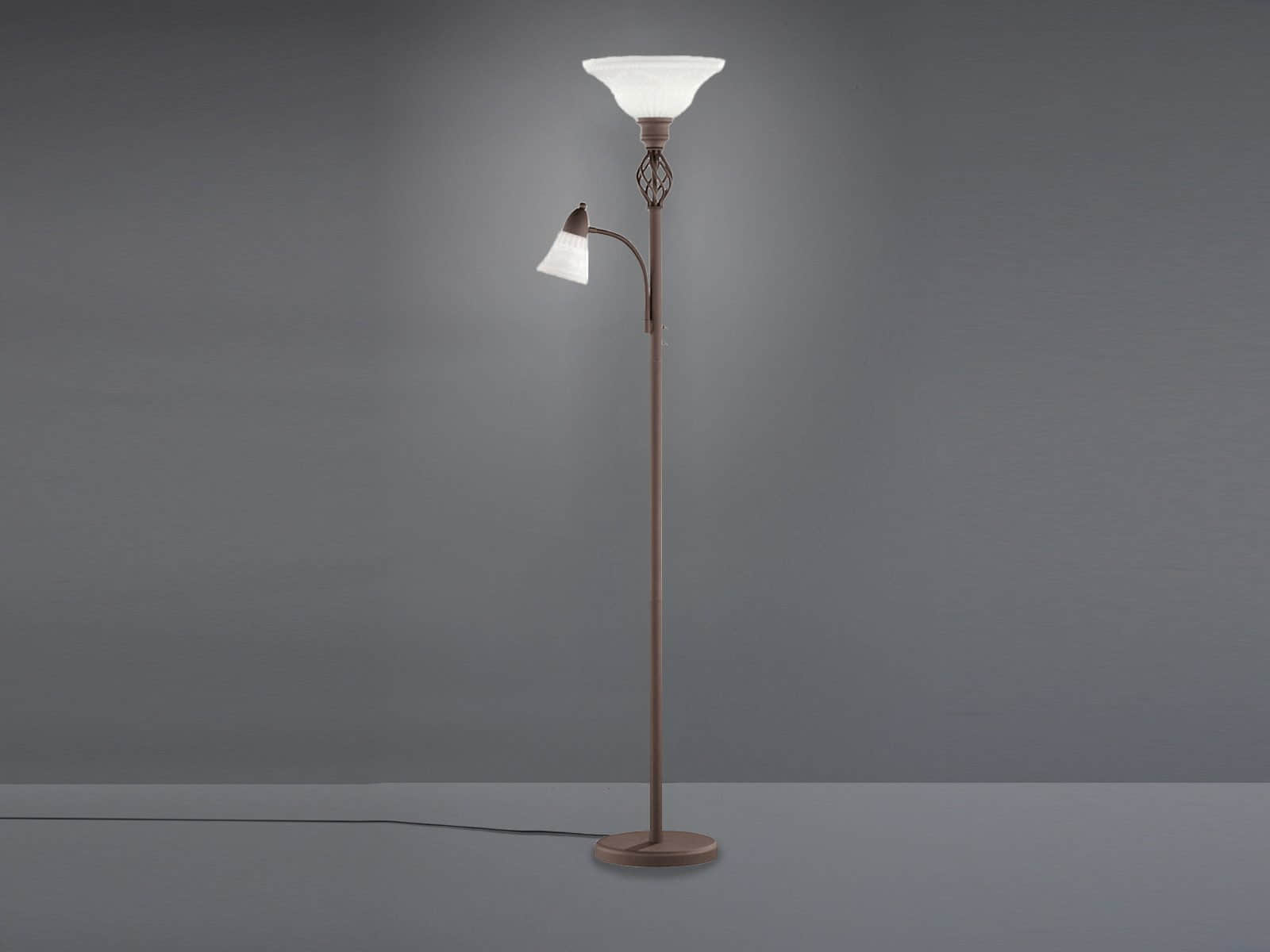 TRIO Leuchten LED Deckenfluter RUSTICA - Dimmbare Stehlampe Landhausstil mit Leselampe, 180cm Höhe, Rostoptik & Glas Lampenschirmen, Warmweiß 2700K TRIO Leuchten Lampen