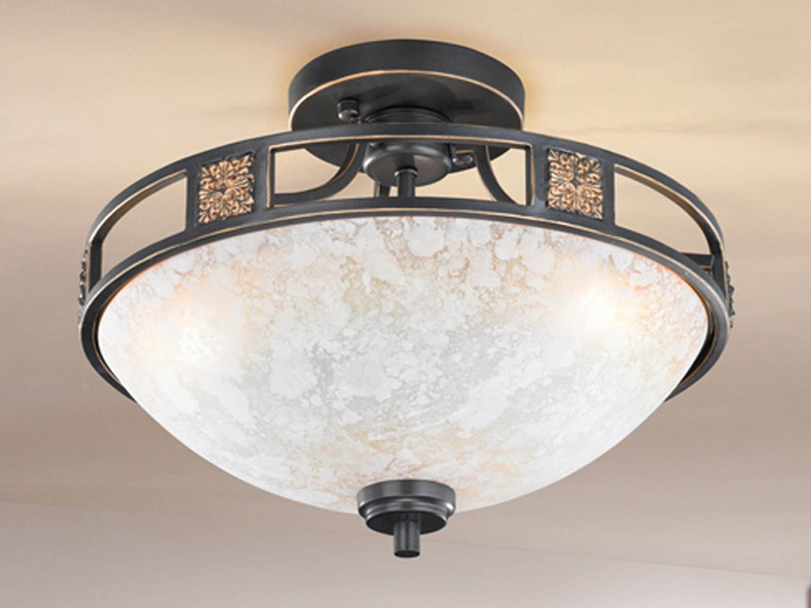 Lampen TRIO Leuchten TRIO Leuchten LED Deckenleuchte Landhaus-Stil | Wechselbare Warmweiß-LED | Rostoptik & Alabaster-Glas Ø42cm | Dimmbar | Für Wohnzimmer & Treppenhaus