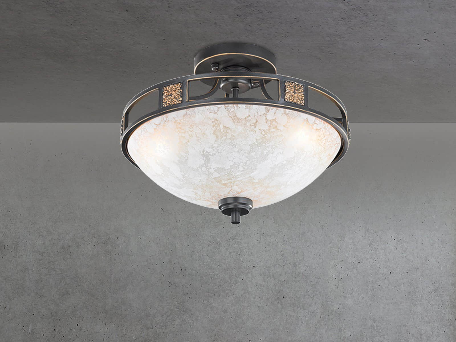 Lampen TRIO Leuchten TRIO Leuchten LED Deckenleuchte Landhaus-Stil | Wechselbare Warmweiß-LED | Rostoptik & Alabaster-Glas Ø42cm | Dimmbar | Für Wohnzimmer & Treppenhaus