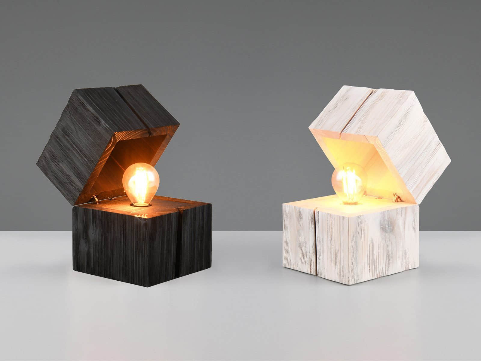 Lampen TRIO Leuchten TRIO Leuchten LED Nachttischlampe 2er Set – Dimmbare Warmweiß-LED Würfel-Holzlampe (16cm) mit Klappschalter | Modernes Design für Fensterbank & Schreibtisch Weiß Schwa