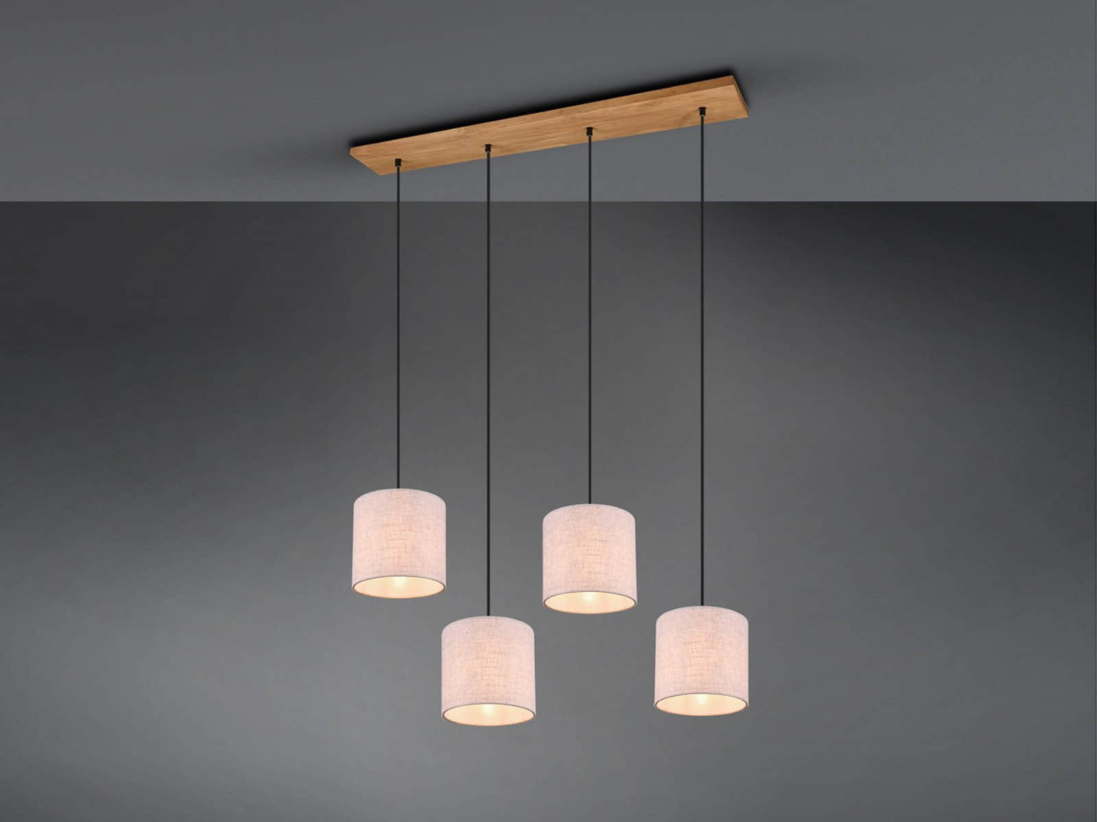 TRIO Leuchten Lampen TRIO Leuchten LED Pendelleuchte – 4-flammig, dimmbar, warmweiß, Stoffschirm & Holzbalken (100cm) | Skandinavisches Design für Esstisch