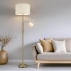 TRIO Leuchten TRIO Leuchten LED Stehlampe dimmbar 170cm - Skandinavisches Design mit Holzfuß & Stoffschirm, Warmweiß 2700K-3000K, Leselicht-Funktion, 15W LED (100W Equivalent) Gold Weiß Lampen