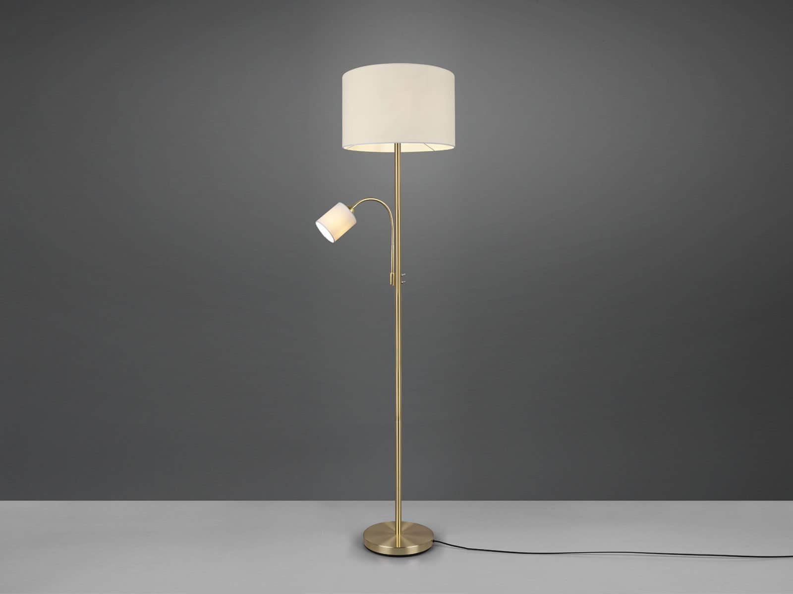 TRIO Leuchten TRIO Leuchten LED Stehlampe dimmbar 170cm - Skandinavisches Design mit Holzfuß & Stoffschirm, Warmweiß 2700K-3000K, Leselicht-Funktion, 15W LED (100W Equivalent) Gold Weiß Lampen