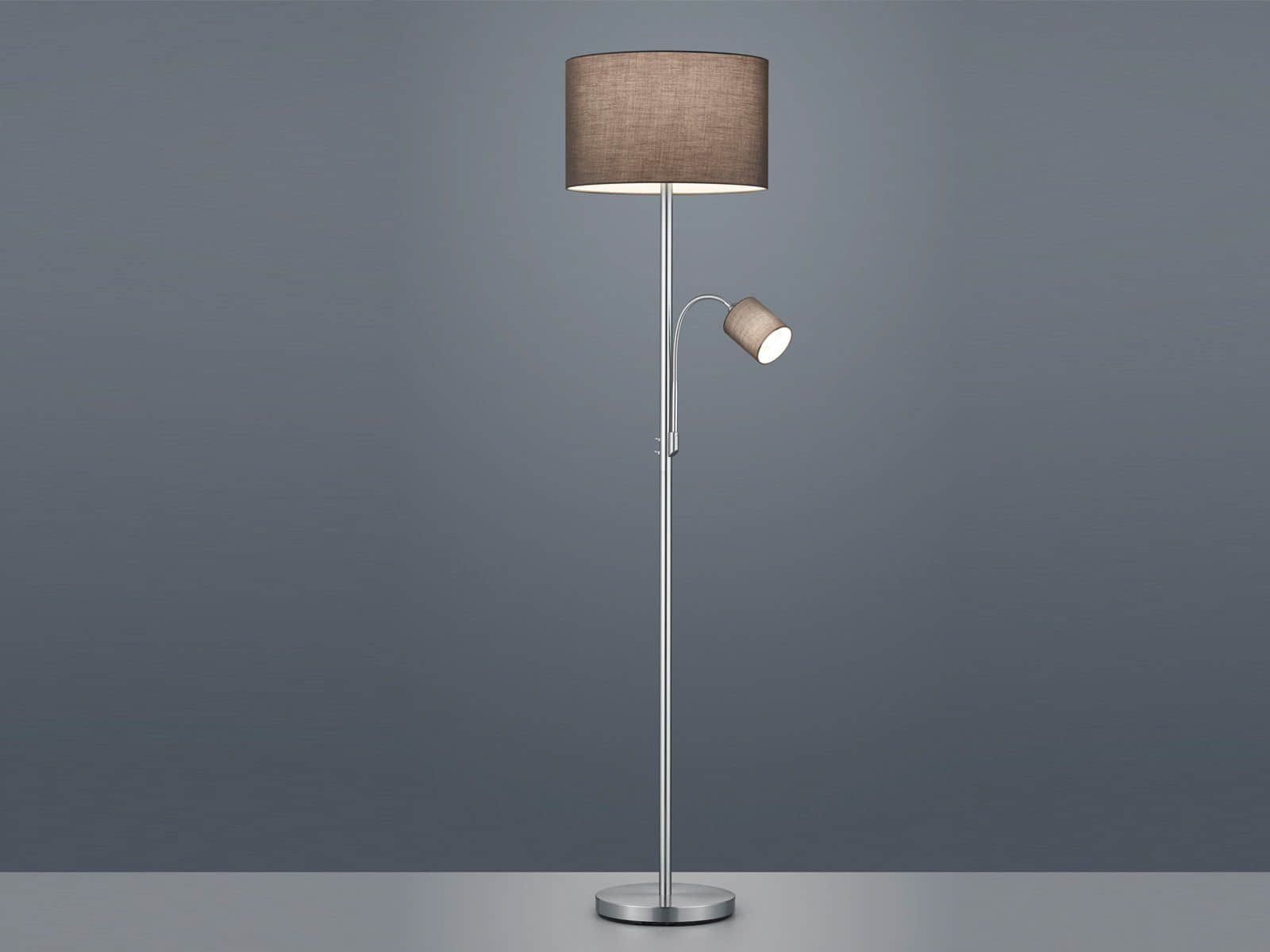 TRIO Leuchten TRIO Leuchten LED Stehlampe dimmbar 170cm - Skandinavisches Design mit Holzfuß & Stoffschirm, Warmweiß 2700K-3000K, Leselicht-Funktion, 15W LED (100W Equivalent) Silber Grau Lampen