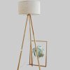 Tomons LED Stehlampe aus Holz im Skandinavischen Stil | Dimmbare 8W Stehleuchte für Wohnzimmer & Schlafzimmer | 148 cm Höhe | Modernes Design Leinen Lampen Tomons