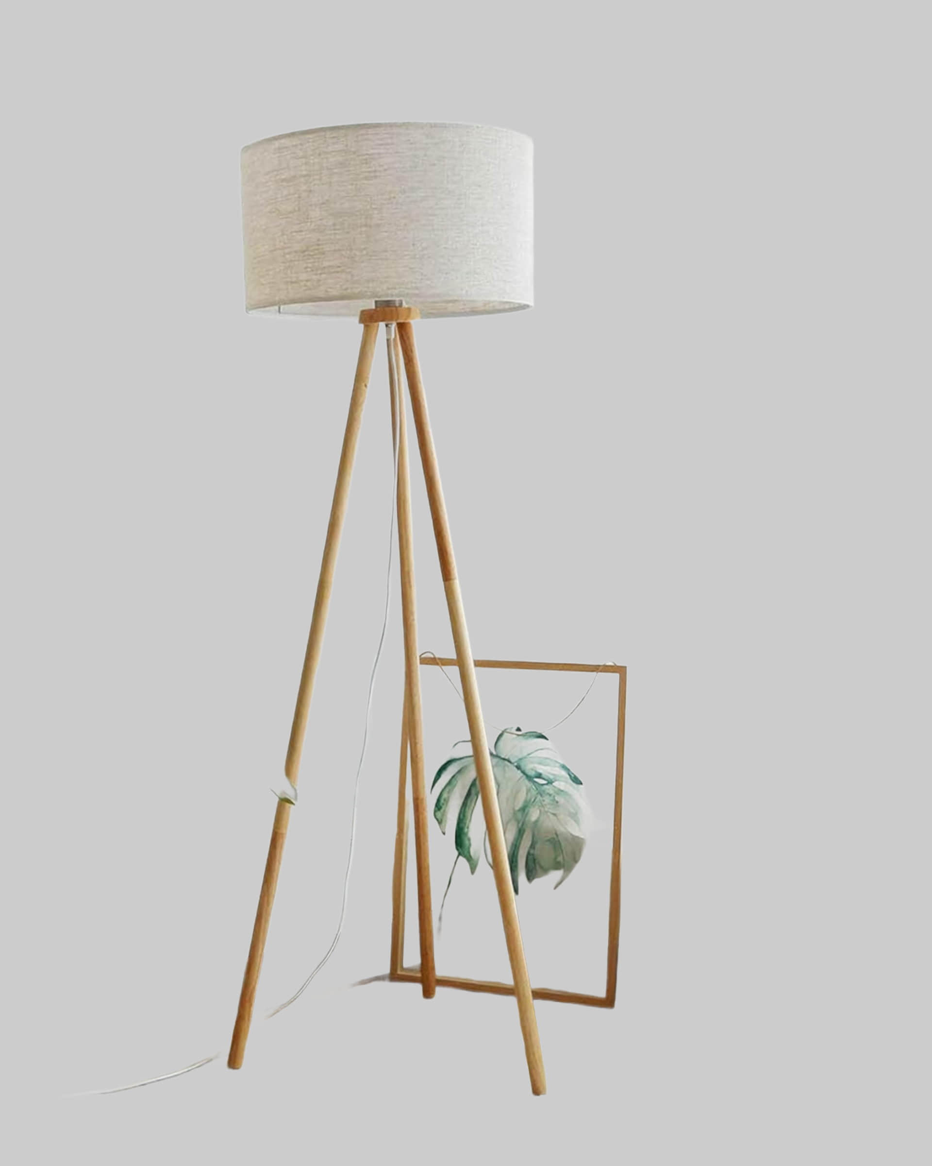Tomons LED Stehlampe aus Holz im Skandinavischen Stil | Dimmbare 8W Stehleuchte für Wohnzimmer & Schlafzimmer | 148 cm Höhe | Modernes Design Leinen Lampen Tomons