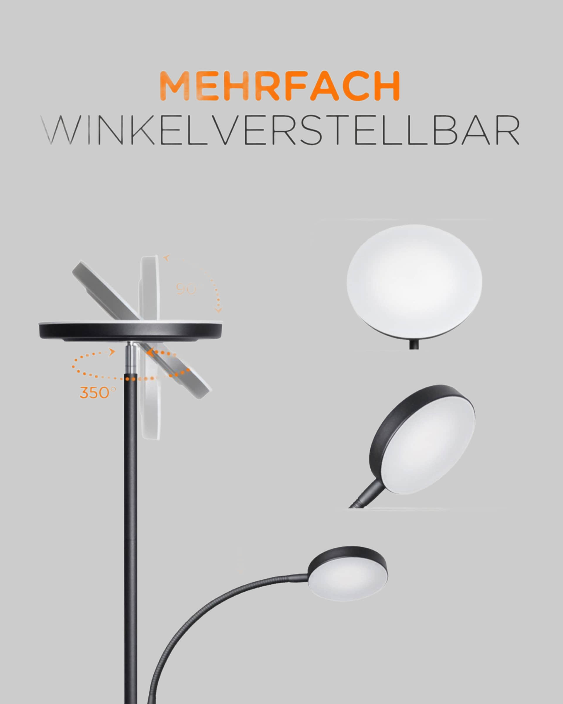 Tomons Modern LED Floor Lamp with Reading Light - Dimmable Stehleuchte, 3 Color Temperatures (3000K/4000K/6000K), Remote Control, Adjustable Arm - Silver Finish for Living Room & Bedroom Schwarz Tomons Lampen