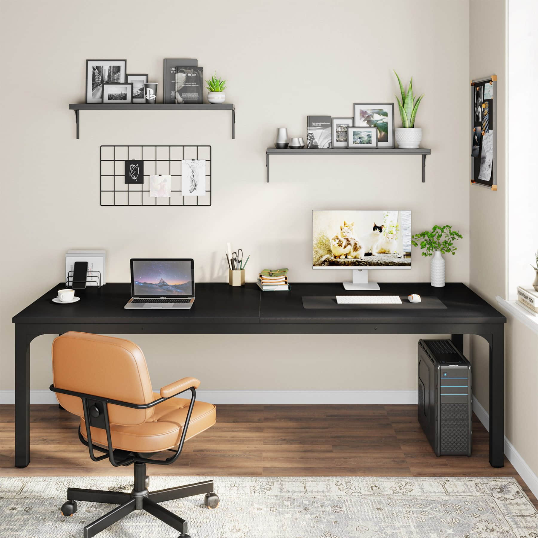 Tribesigns Tribesigns Computertisch 200x70x75cm – Doppelter PC-Bürotisch in Braun/Weiß mit E1-Partikelholz & verstärkter Metallkonstruktion Schwarz Tische