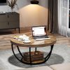 Tribesigns Industrial Couchtisch Rund mit 2 Ebenen - Moderner Beistelltisch aus Kunstmarmor in Holzmaserung/Schwarz (60cm) für Wohnzimmer & Schlafzimmer braun Tische Tribesigns