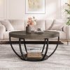 Tribesigns Tische Tribesigns Industrial Couchtisch Rund mit 2 Ebenen - Moderner Beistelltisch aus Kunstmarmor in Holzmaserung/Schwarz (60cm) für Wohnzimmer & Schlafzimmer grau