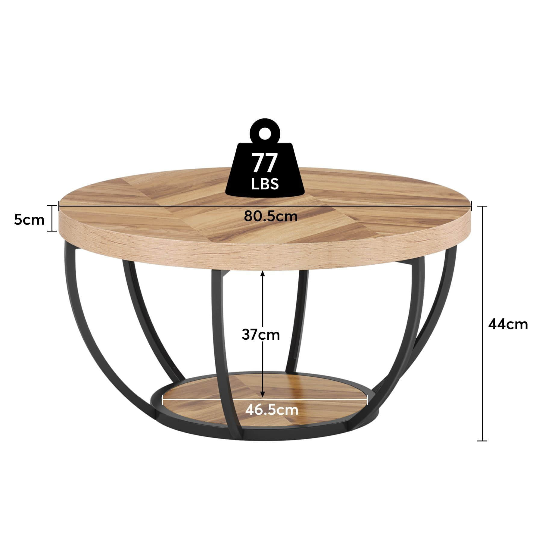 Tribesigns Industrial Couchtisch Rund mit 2 Ebenen - Moderner Beistelltisch aus Kunstmarmor in Holzmaserung/Schwarz (60cm) für Wohnzimmer & Schlafzimmer braun Tische Tribesigns