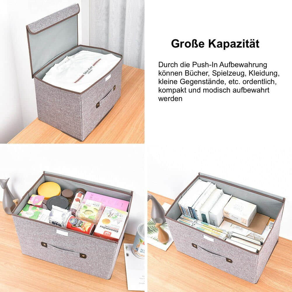 Aufbewahrung U.Uberlux U.Uberlux 3x Aufbewahrungsbox Set mit Deckel – faltbare Baumwoll-Boxen grau (M+L Größen) für Kleidung & Organisation – waschbar, stapelbar