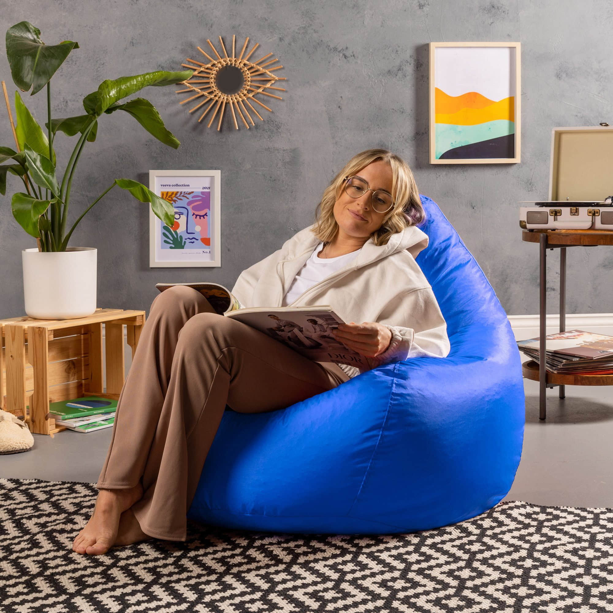 Veeva Recliner Gaming Sitzsack - Waterproof German-Made Bean Bag Chair with Ottoman for Adults & Kids blau Veeva Sessel