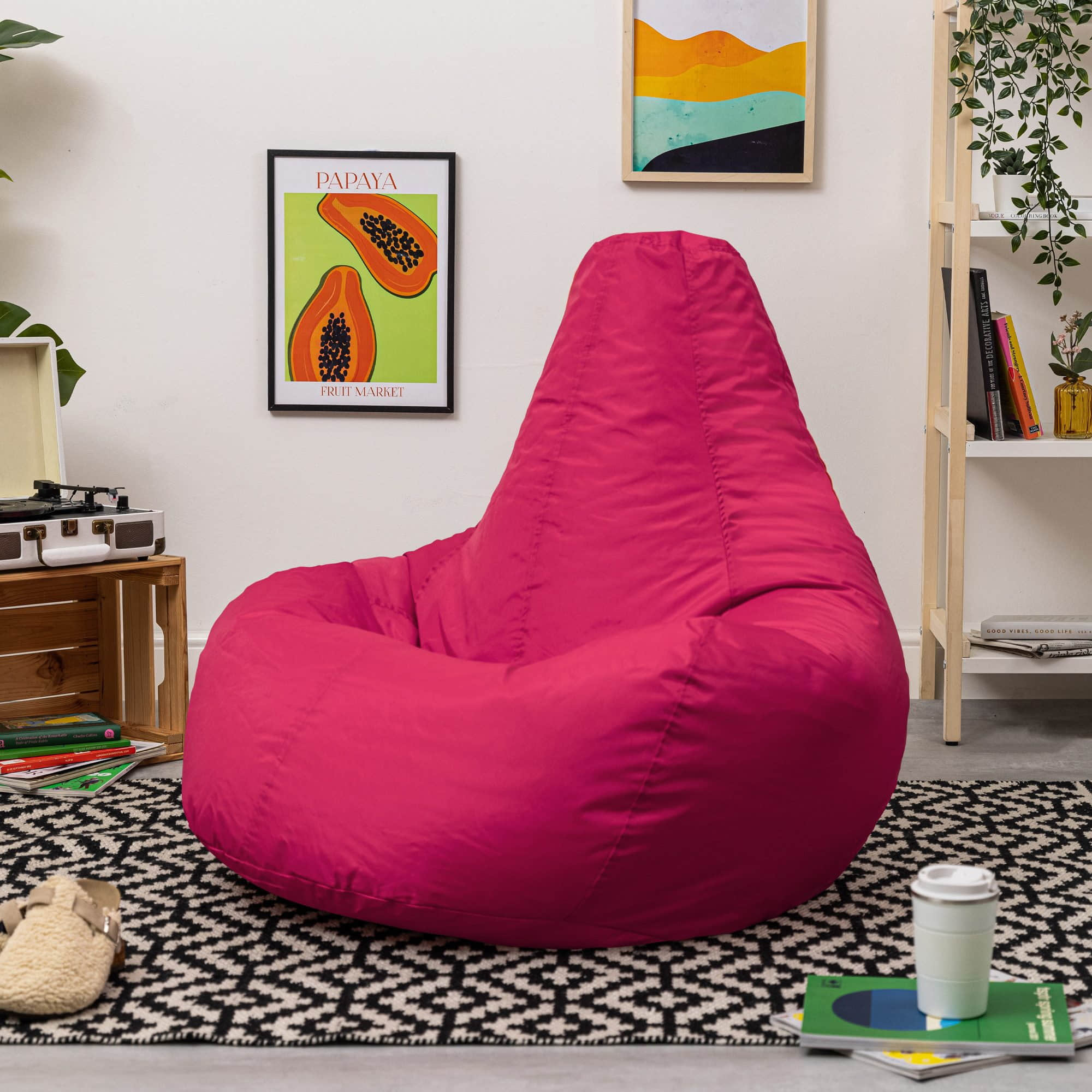 Veeva Recliner Gaming Sitzsack - Waterproof German-Made Bean Bag Chair with Ottoman for Adults & Kids fuchsia Sessel Veeva