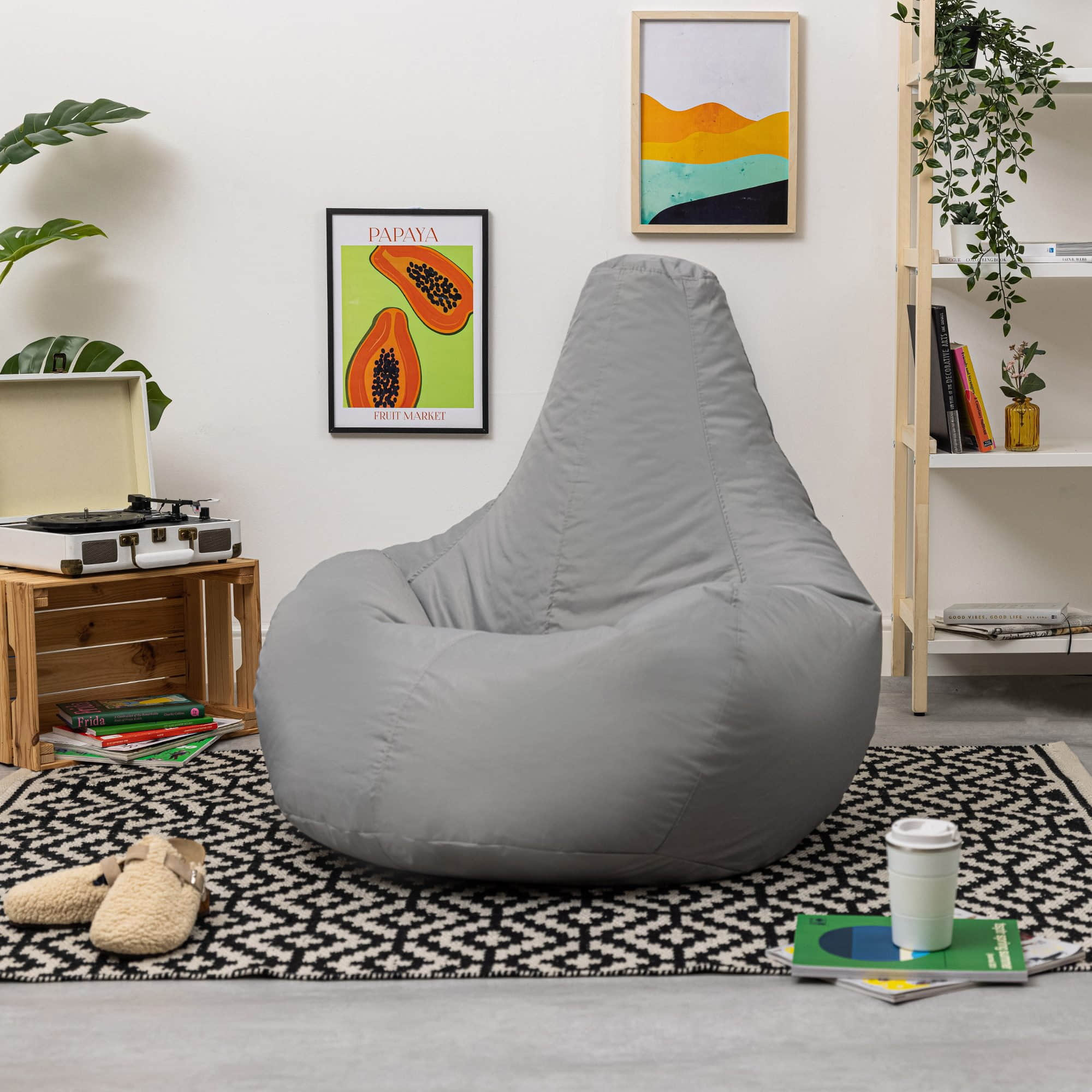 Veeva Recliner Gaming Sitzsack - Waterproof German-Made Bean Bag Chair with Ottoman for Adults & Kids hellgrau Sessel Veeva