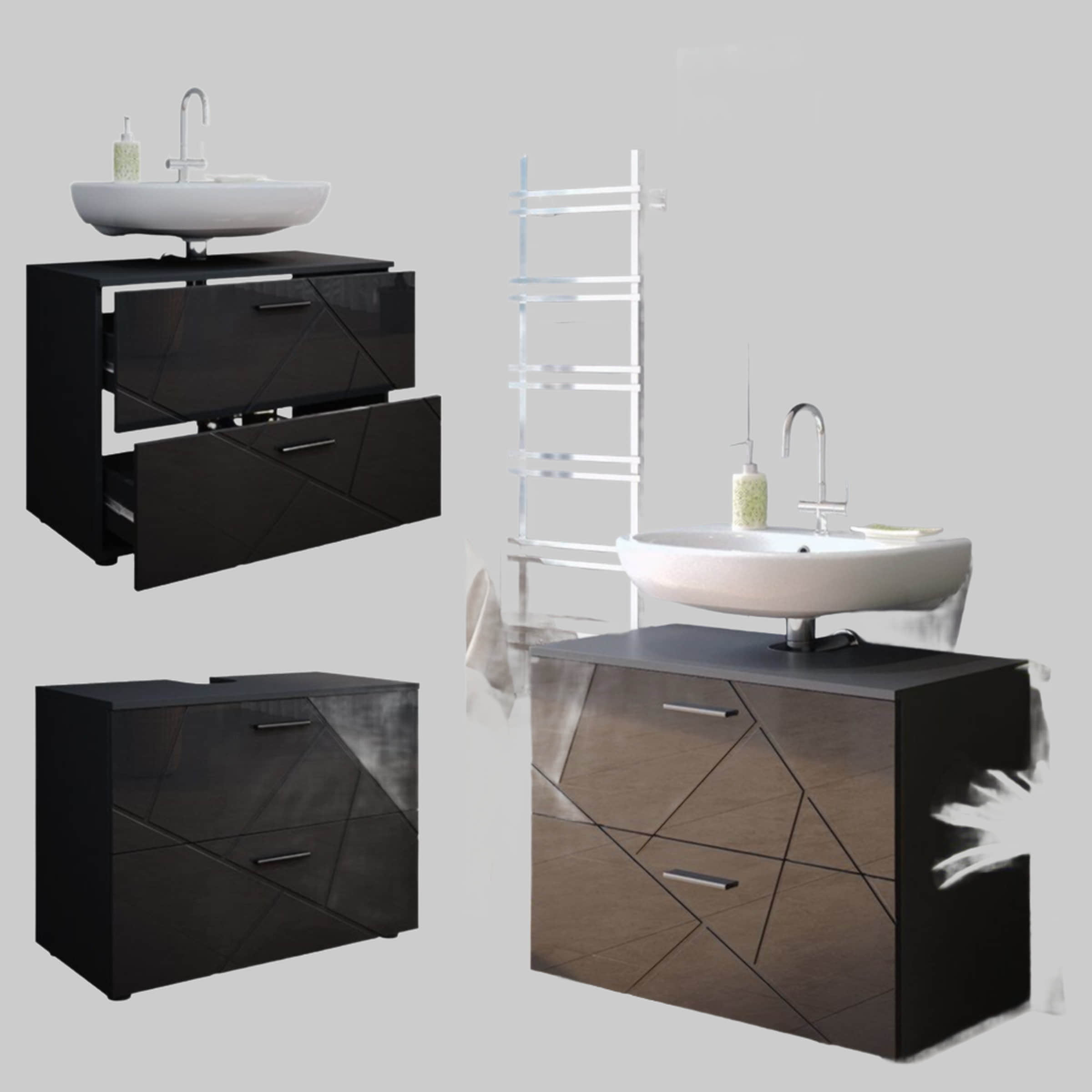 Vicco Irma Waschbeckenunterschrank Weiß Hochglanz 60x59 cm | Moderner Badezimmerschrank mit Stauraum | Feuchtigkeitsbeständig Anthrazit Vicco Schränke