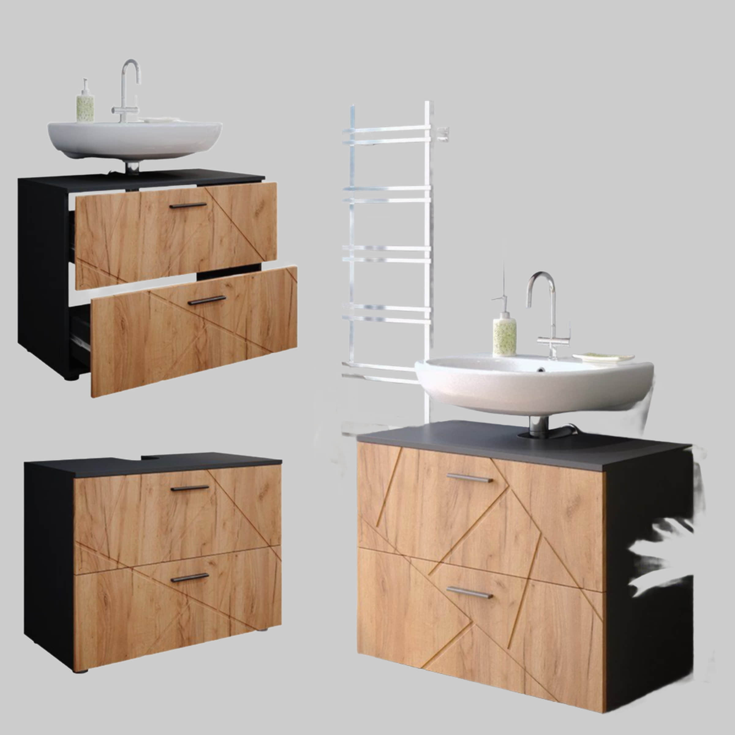 Schränke Vicco Vicco Irma Waschbeckenunterschrank Weiß Hochglanz 60x59 cm | Moderner Badezimmerschrank mit Stauraum | Feuchtigkeitsbeständig Goldkraft