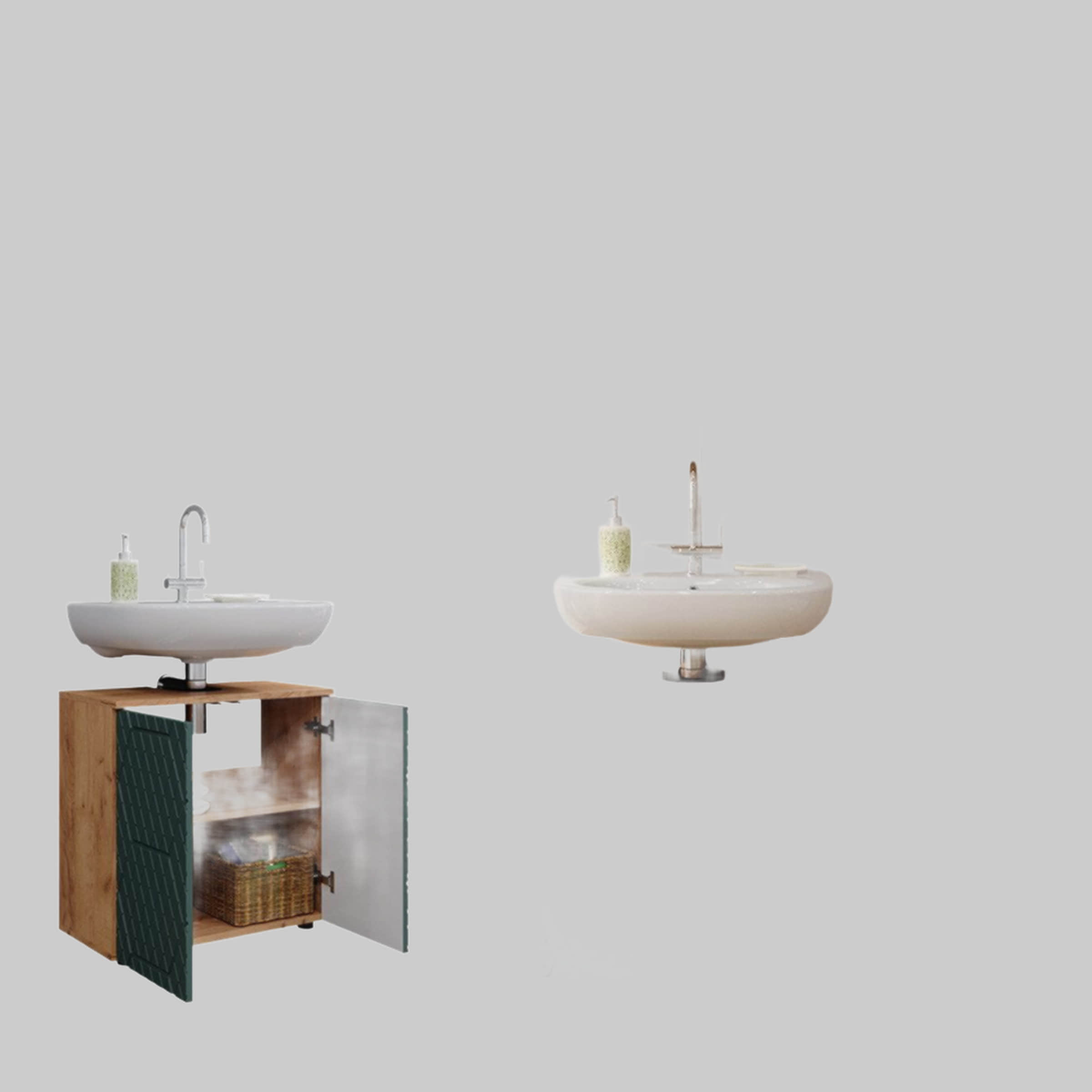 Vicco Irma Waschbeckenunterschrank Weiß Hochglanz 60x59 cm | Moderner Badezimmerschrank mit Stauraum | Feuchtigkeitsbeständig Grün/Goldk Schränke Vicco