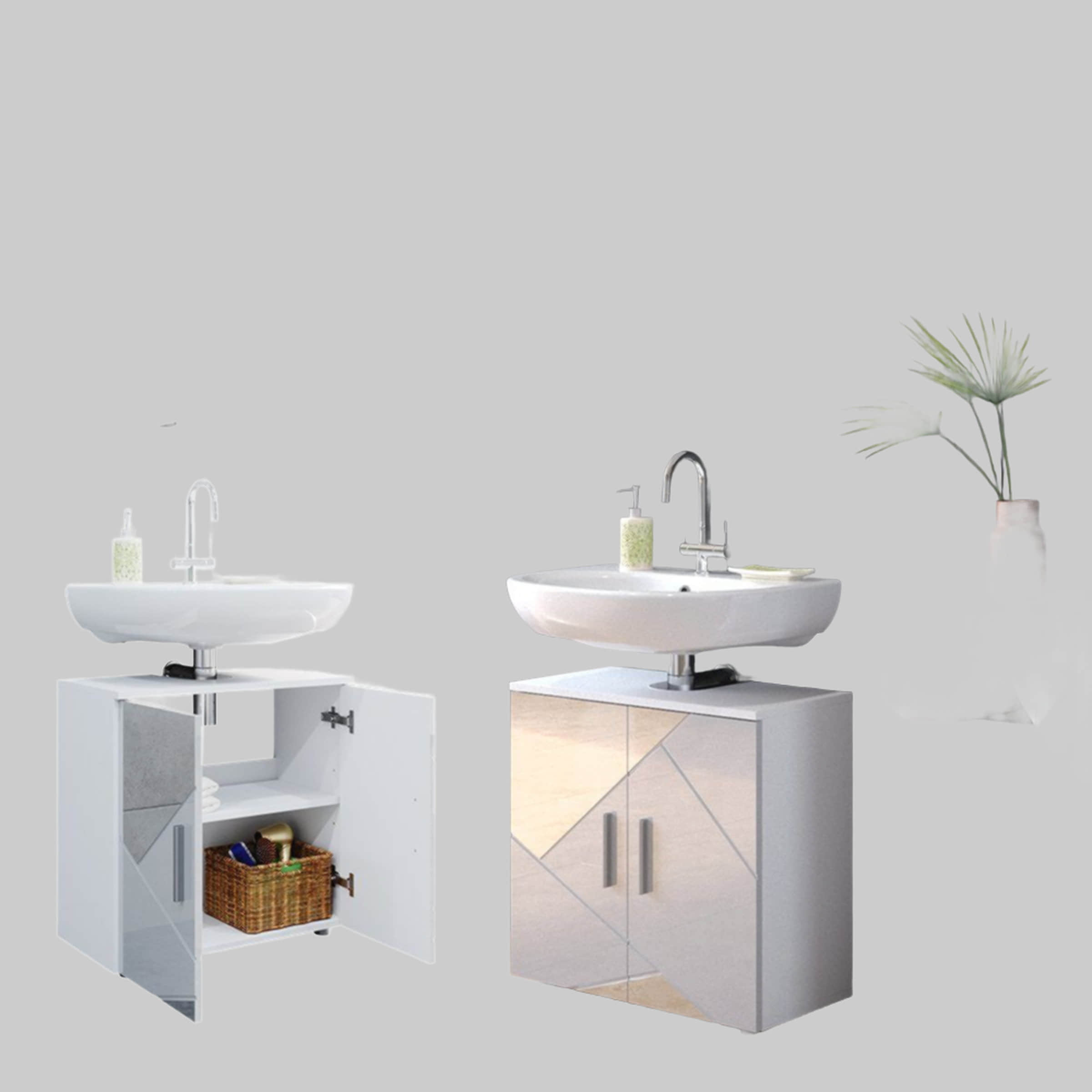Schränke Vicco Vicco Irma Waschbeckenunterschrank Weiß Hochglanz 60x59 cm | Moderner Badezimmerschrank mit Stauraum | Feuchtigkeitsbeständig Weiß Hochg