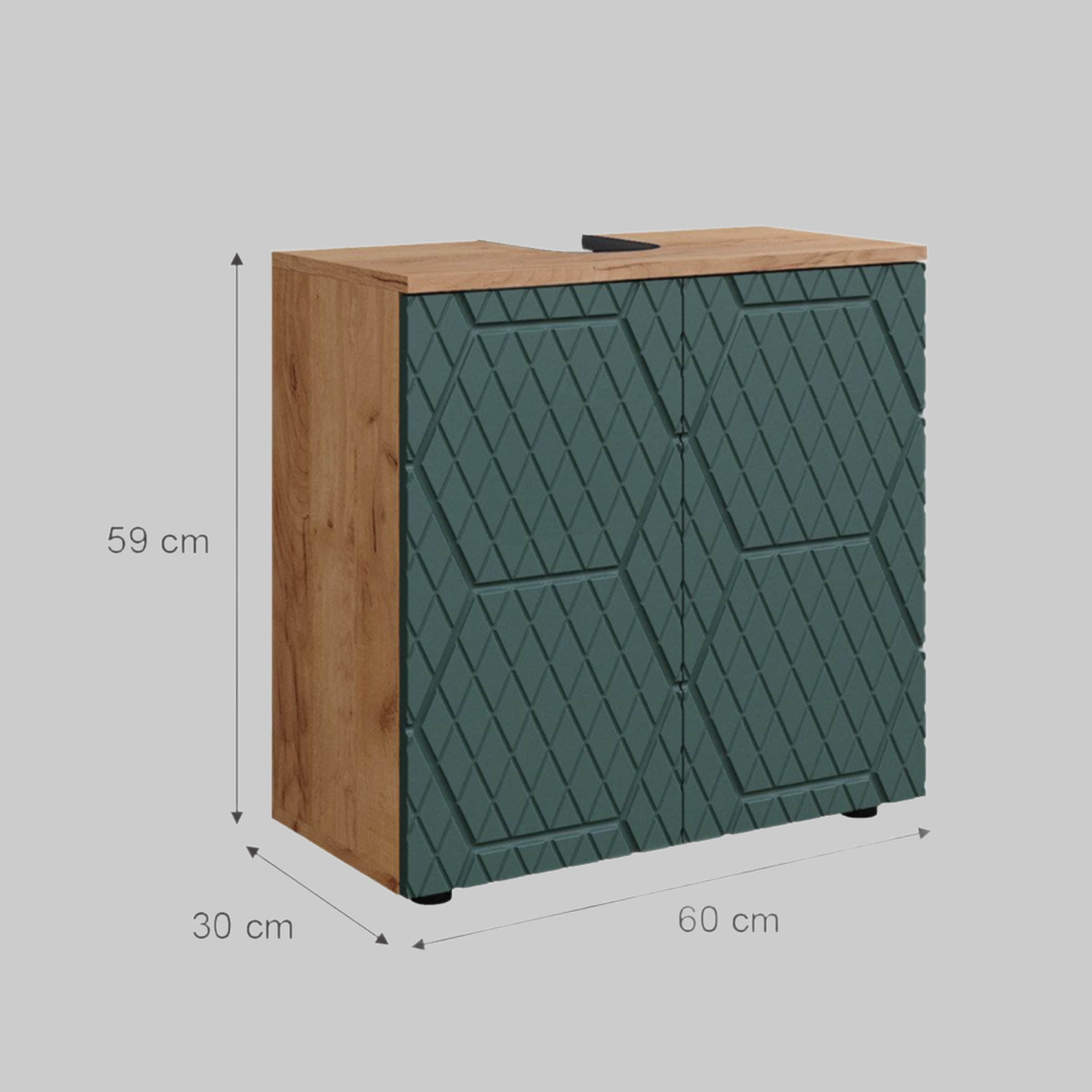 Vicco Irma Waschbeckenunterschrank Weiß Hochglanz 60x59 cm | Moderner Badezimmerschrank mit Stauraum | Feuchtigkeitsbeständig Grün/Goldk Schränke Vicco