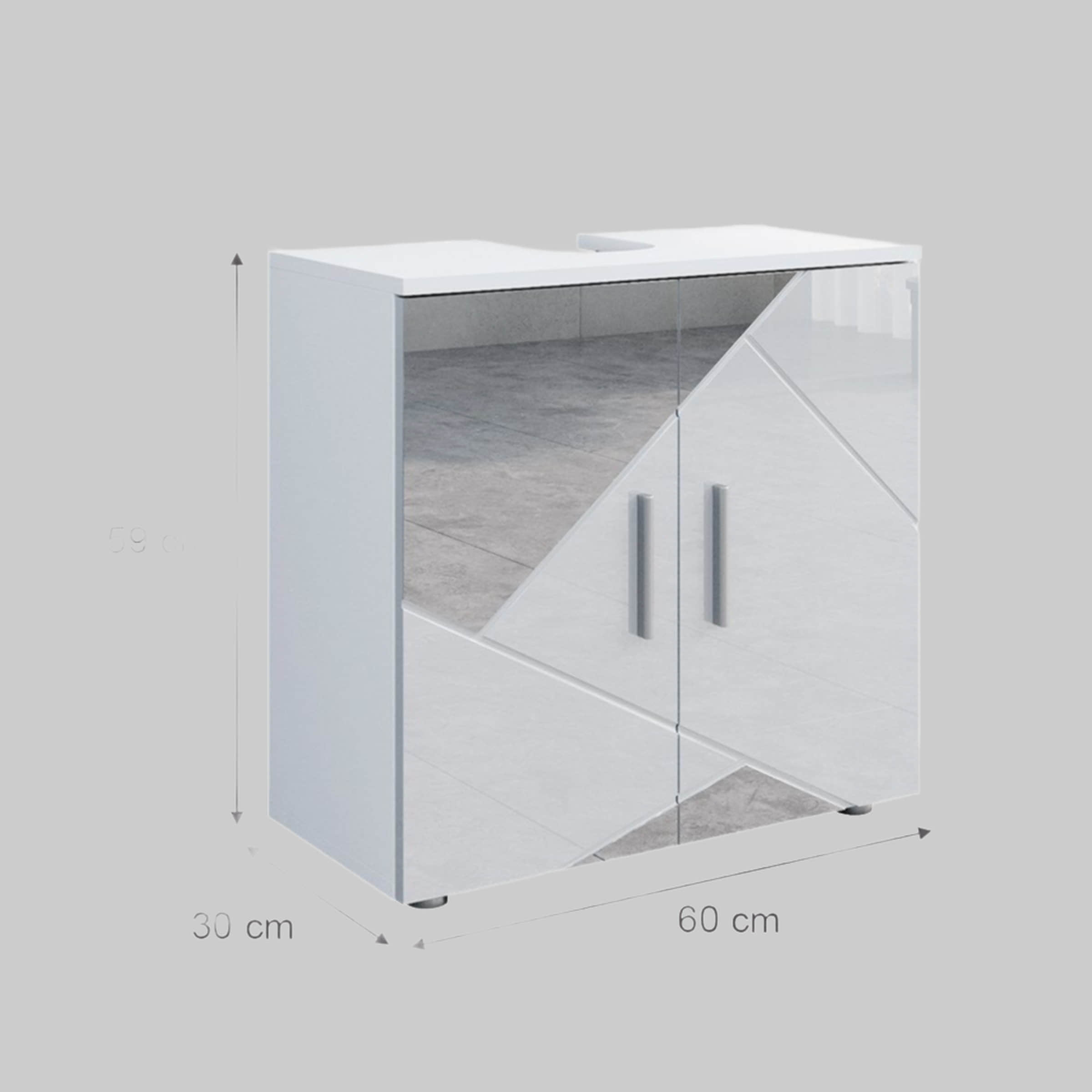 Schränke Vicco Vicco Irma Waschbeckenunterschrank Weiß Hochglanz 60x59 cm | Moderner Badezimmerschrank mit Stauraum | Feuchtigkeitsbeständig Weiß Hochg