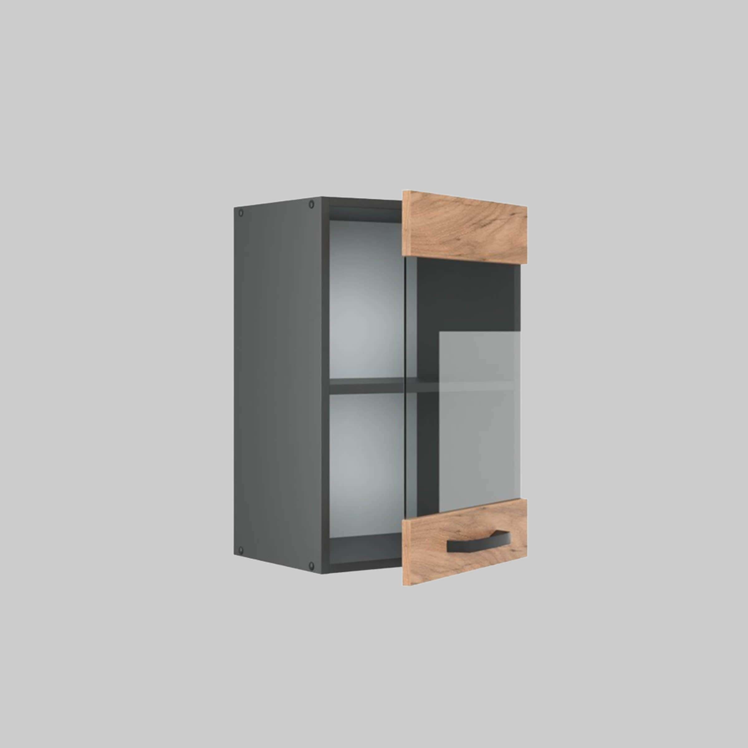 Vicco Vicco R-Line Glashängeschrank Edelgrau/Anthrazit 40 cm | Hängeglasschrank mit 2 Türen | Küchenschrank mit Einlegeboden Goldkraft Schränke