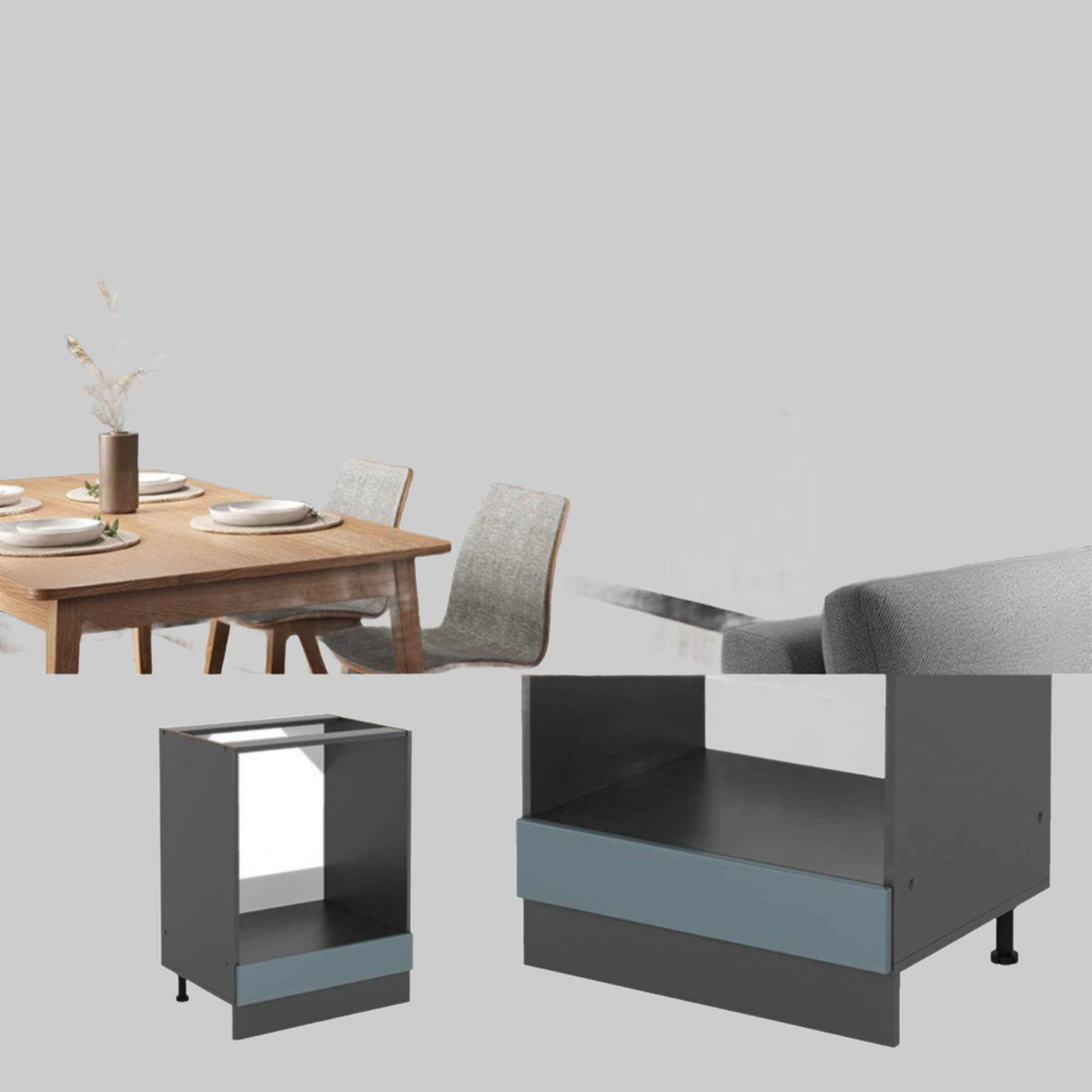 Vicco R-Line Herdumbauschrank 60 cm - Hochwertiger Ofenschrank in Artisan-Eiche | Modularer Küchenumbauschrank mit höhenverstellbaren Füßen | Made in Germany Blau-Grau Schränke Vicco