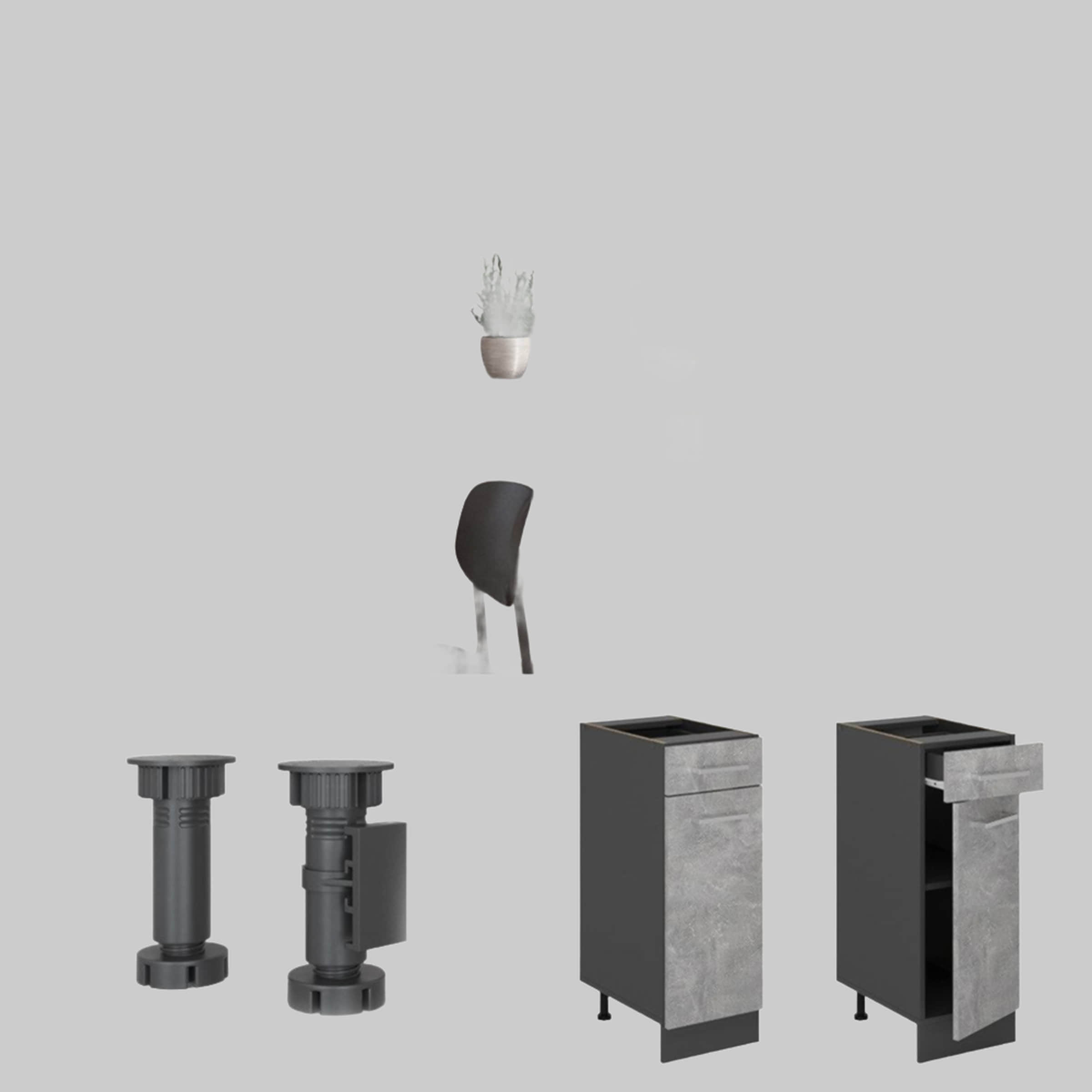 Vicco Schränke Vicco R-Line Unterschrank Anthrazit 60 cm ohne Arbeitsplatte | Modulares Küchensystem | Höhenverstellbar | Langlebiges Küchenmöbel Beton