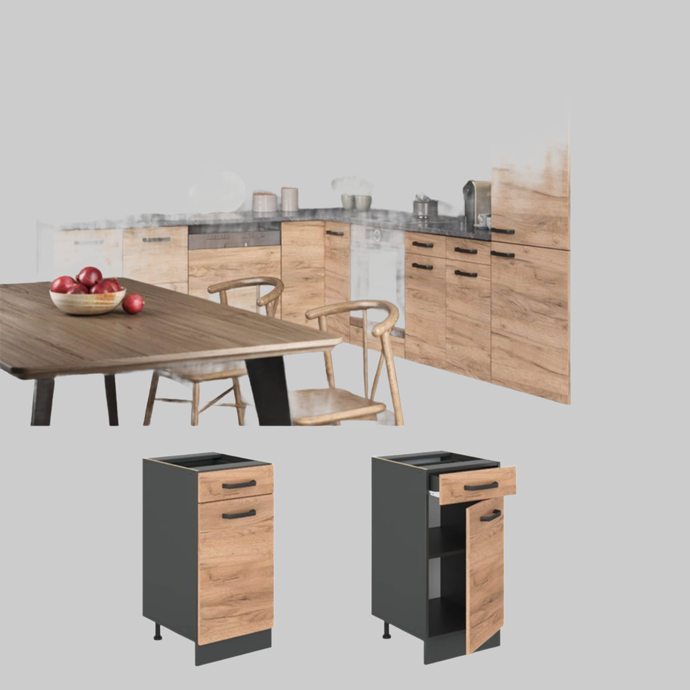 Vicco R-Line Unterschrank Anthrazit 60 cm ohne Arbeitsplatte | Modulares Küchensystem | Höhenverstellbar | Langlebiges Küchenmöbel Goldkraft Schränke Vicco