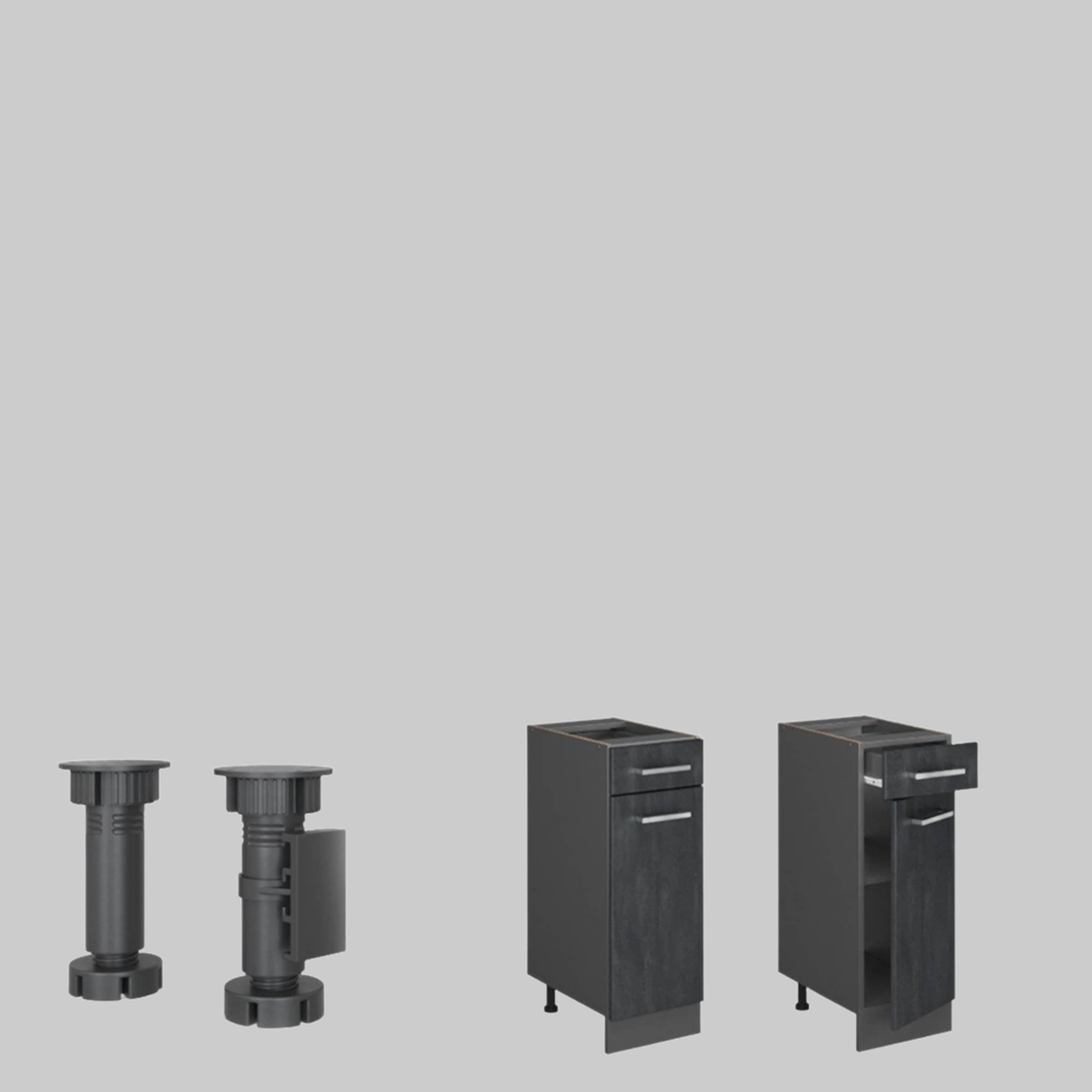 Vicco Schränke Vicco R-Line Unterschrank Anthrazit 60 cm ohne Arbeitsplatte | Modulares Küchensystem | Höhenverstellbar | Langlebiges Küchenmöbel Schwarz Be