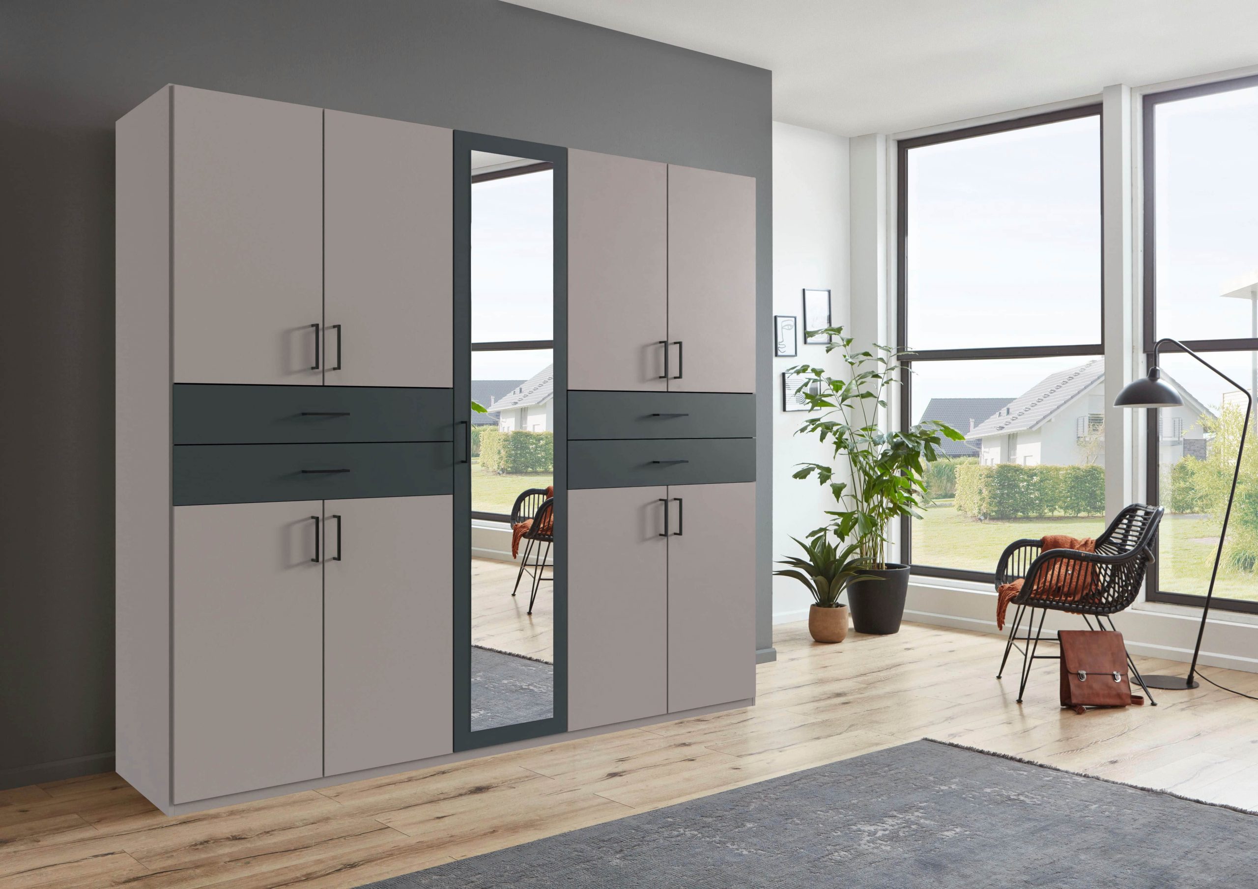 Schränke Wimex Wimex Drehtürenschrank Taiga | Moderner Kleiderschrank mit Spiegel & Schubladen | 3 Innenausstattungsvarianten | 225/270cm Breite | Made in Germany sandgrau