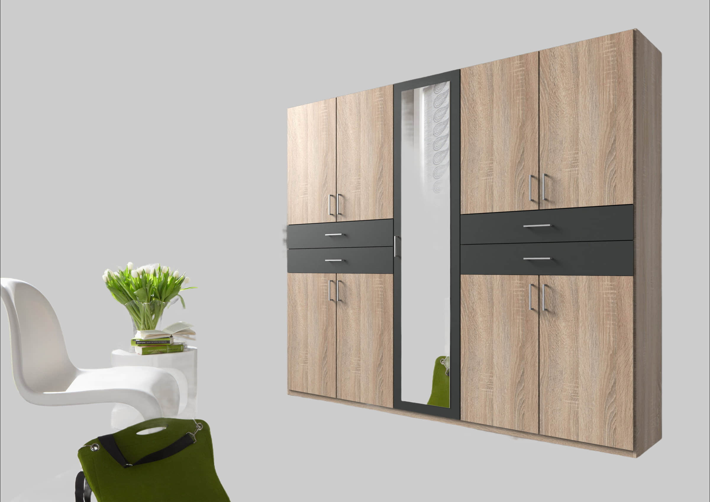 Wimex Drehtürenschrank Taiga | Moderner Kleiderschrank mit Spiegel & Schubladen | 3 Innenausstattungsvarianten | 225/270cm Breite | Made in Germany strukturei Wimex Schränke