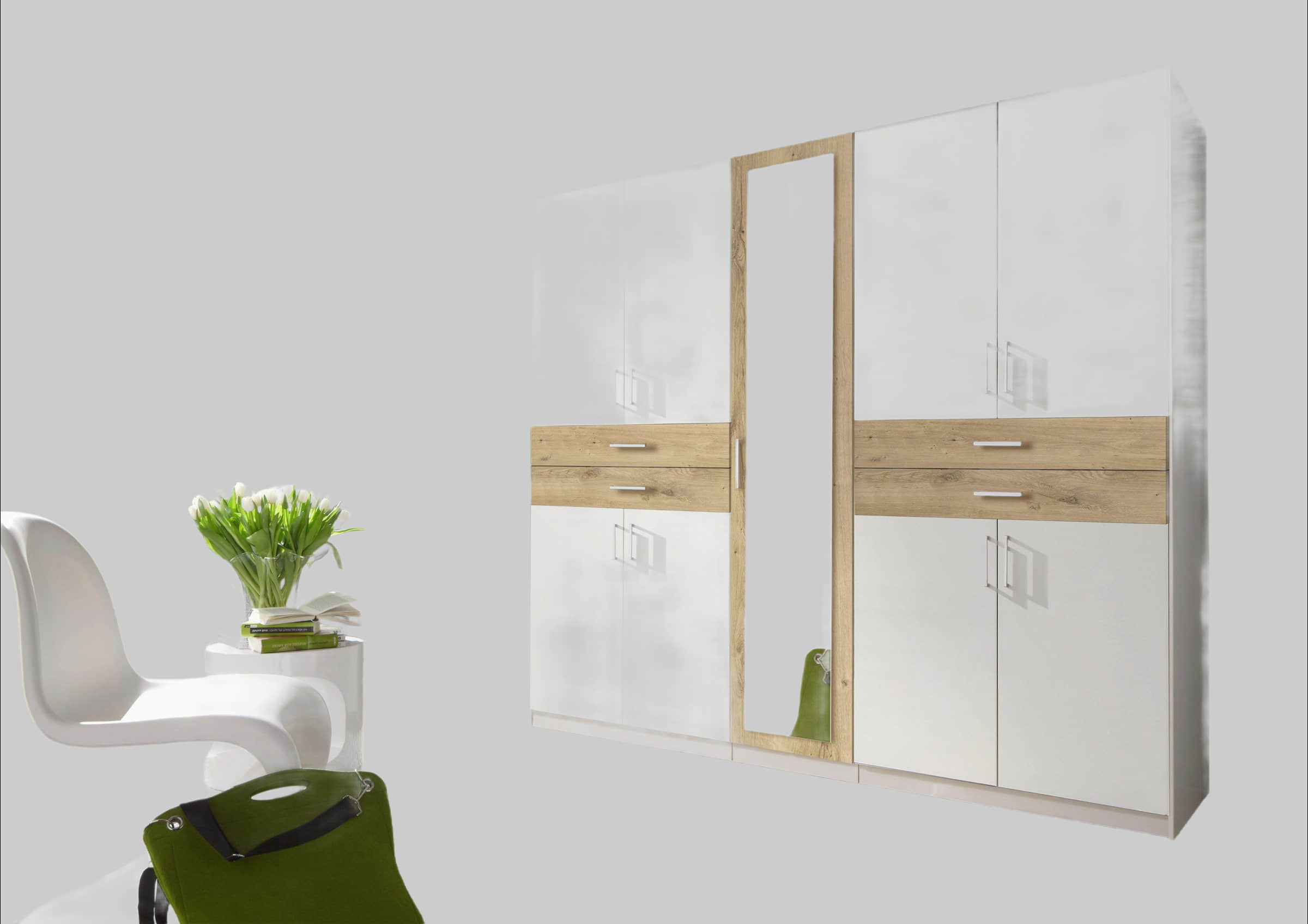 Schränke Wimex Wimex Drehtürenschrank Taiga | Moderner Kleiderschrank mit Spiegel & Schubladen | 3 Innenausstattungsvarianten | 225/270cm Breite | Made in Germany weiß-plank