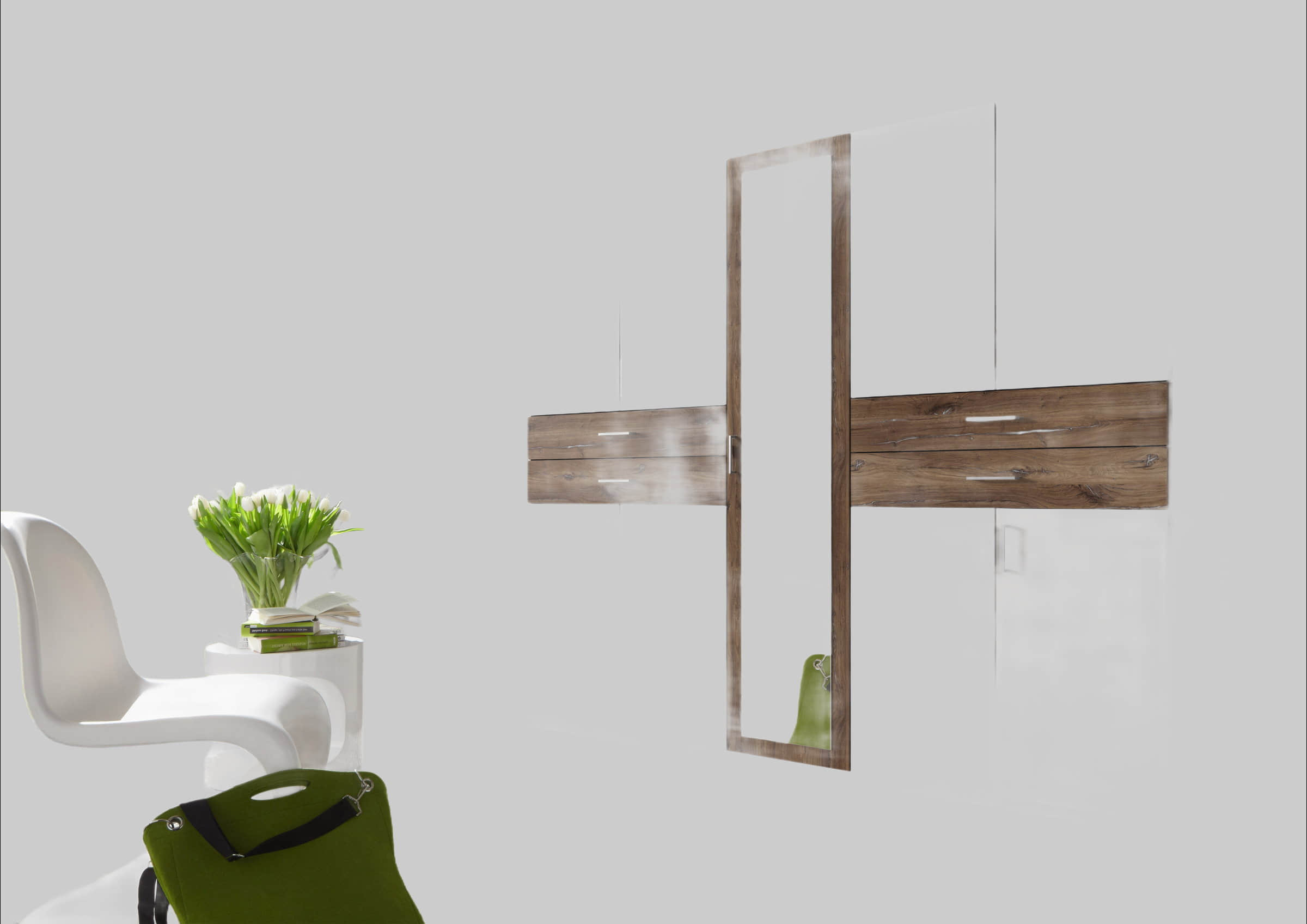 Wimex Schränke Wimex Drehtürenschrank Taiga | Moderner Kleiderschrank mit Spiegel & Schubladen | 3 Innenausstattungsvarianten | 225/270cm Breite | Made in Germany weiß/ flag