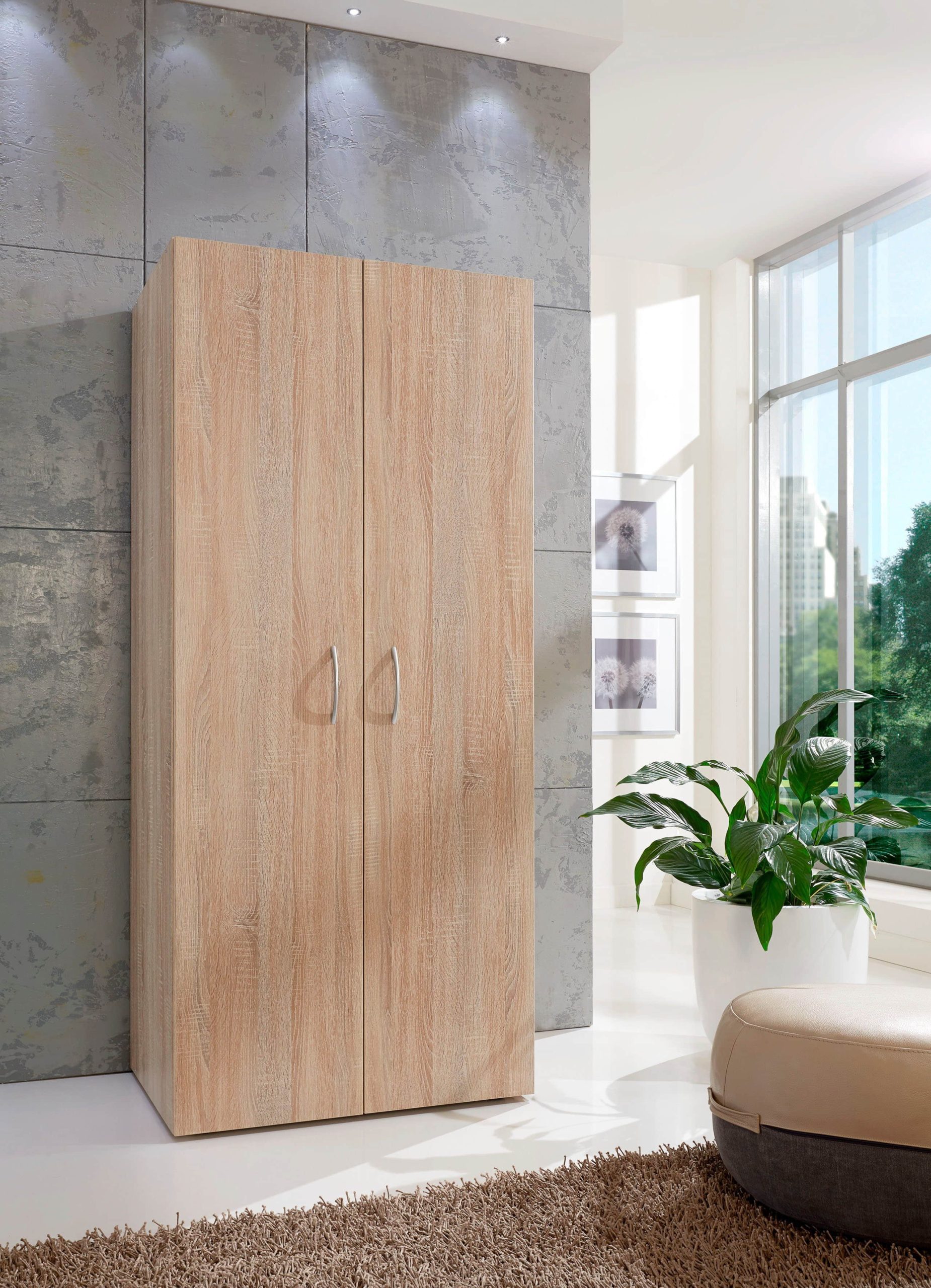 Wimex Multiraumkonzept Schrank 2-Türig Weiß | 40x80x185 cm | 5 Einlegeböden | Hochwertiger Holzwerkstoff | Stauraumwunder für Schlafzimmer & Flur Eiche säge Schränke Wimex