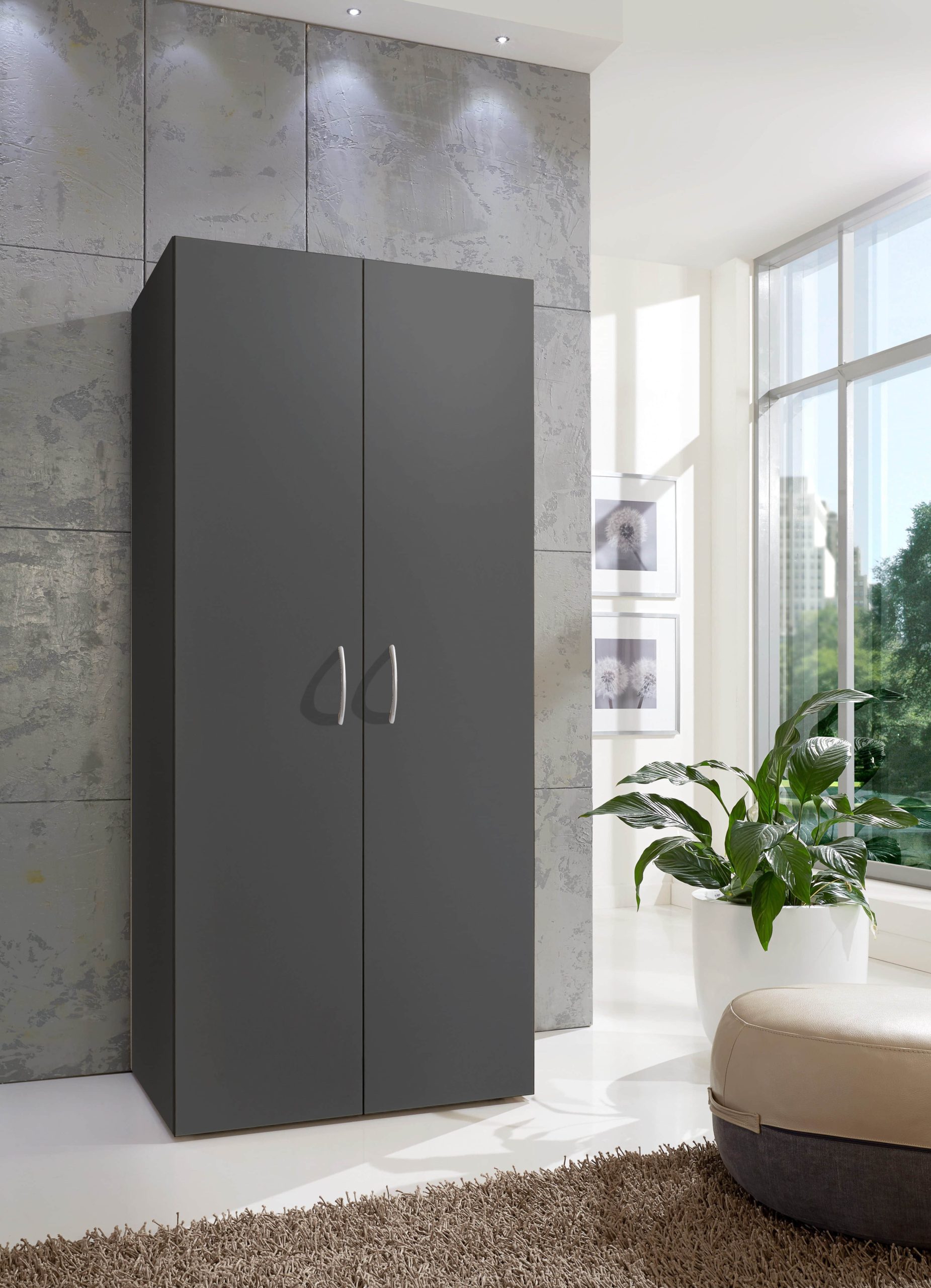 Wimex Multiraumkonzept Schrank 2-Türig Weiß | 40x80x185 cm | 5 Einlegeböden | Hochwertiger Holzwerkstoff | Stauraumwunder für Schlafzimmer & Flur graphit Wimex Schränke