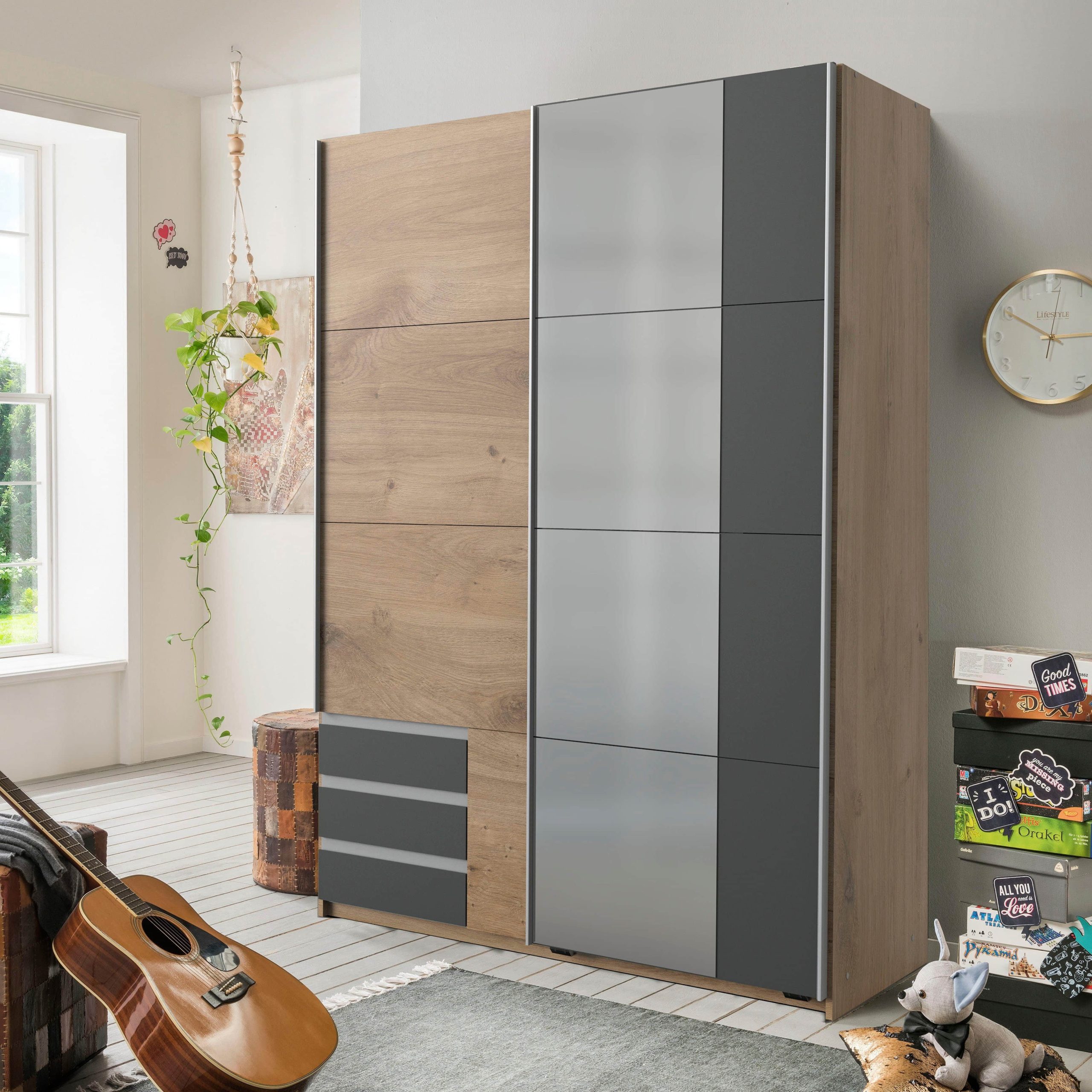 Wimex Schränke Wimex Schwebetürenschrank 'Emden' - Moderner Kleiderschrank mit Spiegel, Schubladen & Kleiderstange | BESTSELLER für stilvolles Schlafzimmer Plankeneic